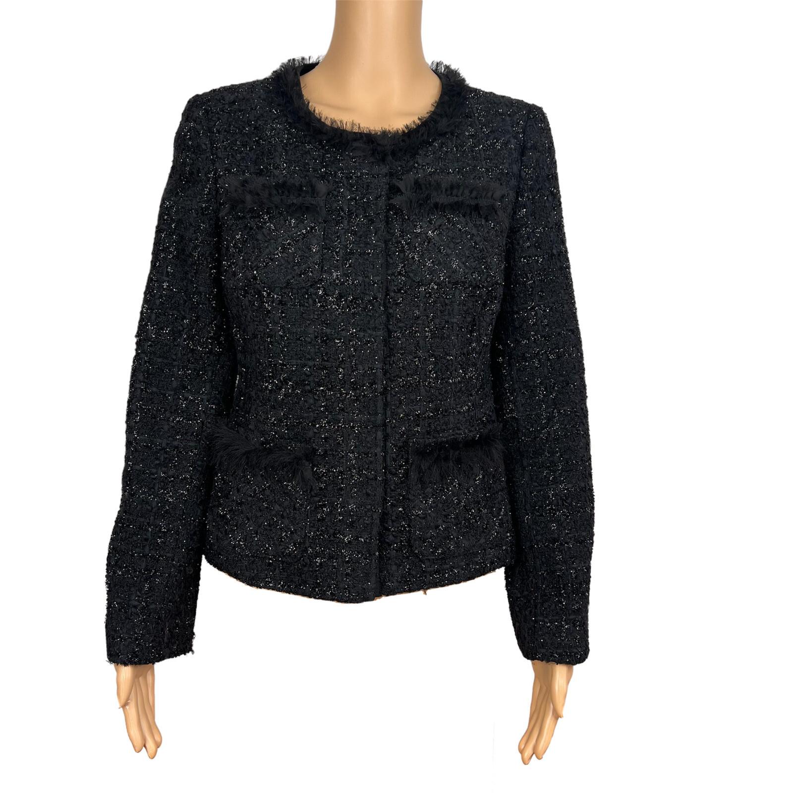 ALFANI 1PC Women Black Tweed Metallic Lined Collarless Blazer Size 4