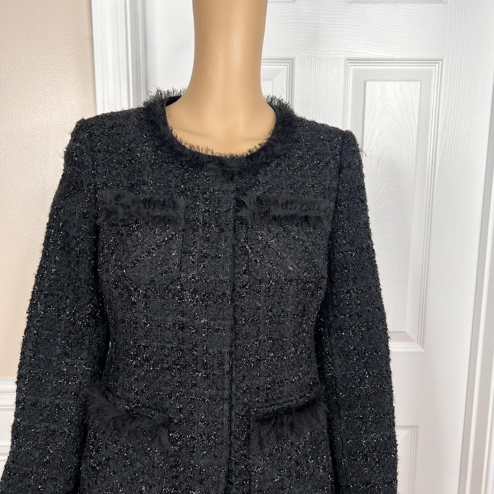 ALFANI 1PC Women Black Tweed Metallic Lined Collarless Blazer Size 4