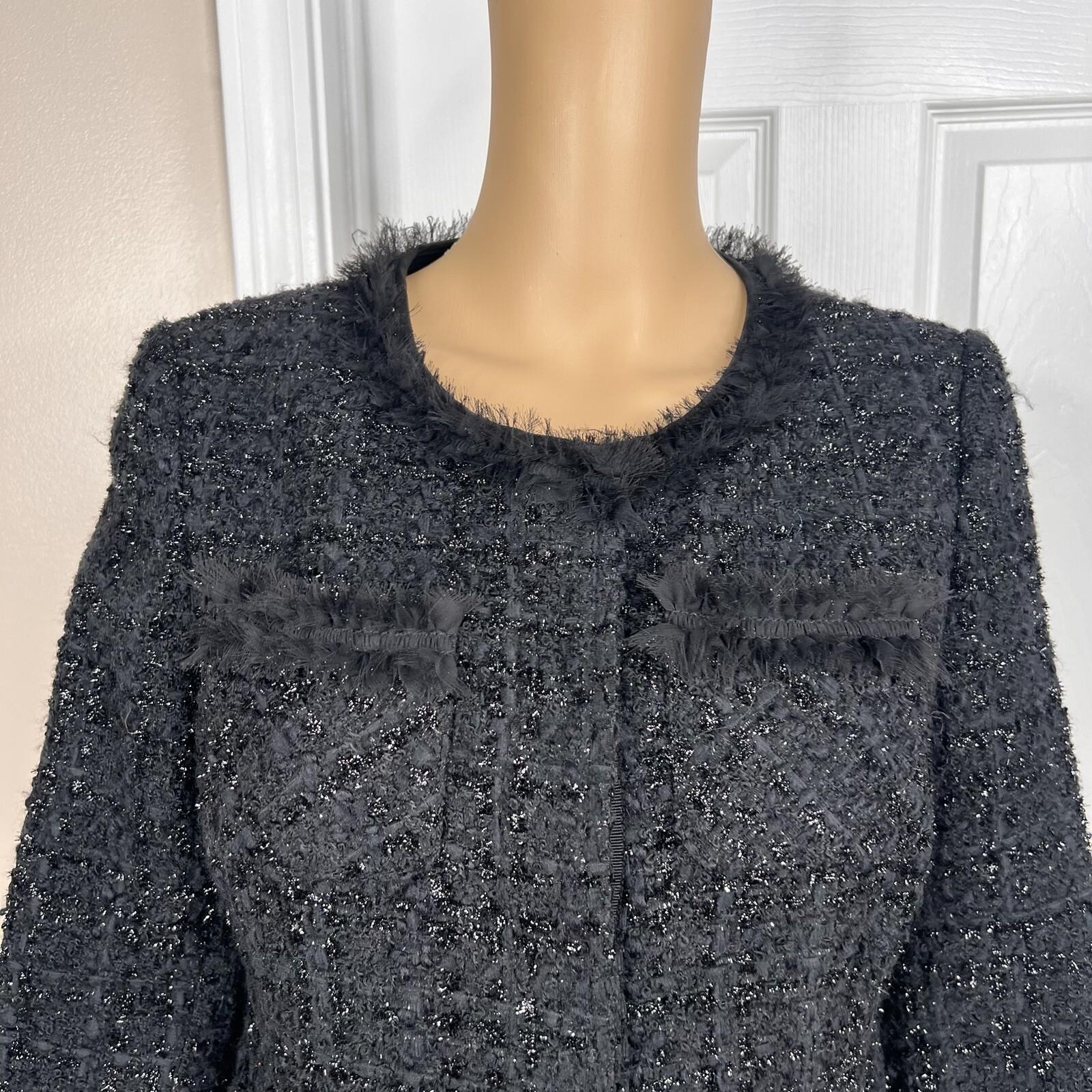 ALFANI 1PC Women Black Tweed Metallic Lined Collarless Blazer Size 4