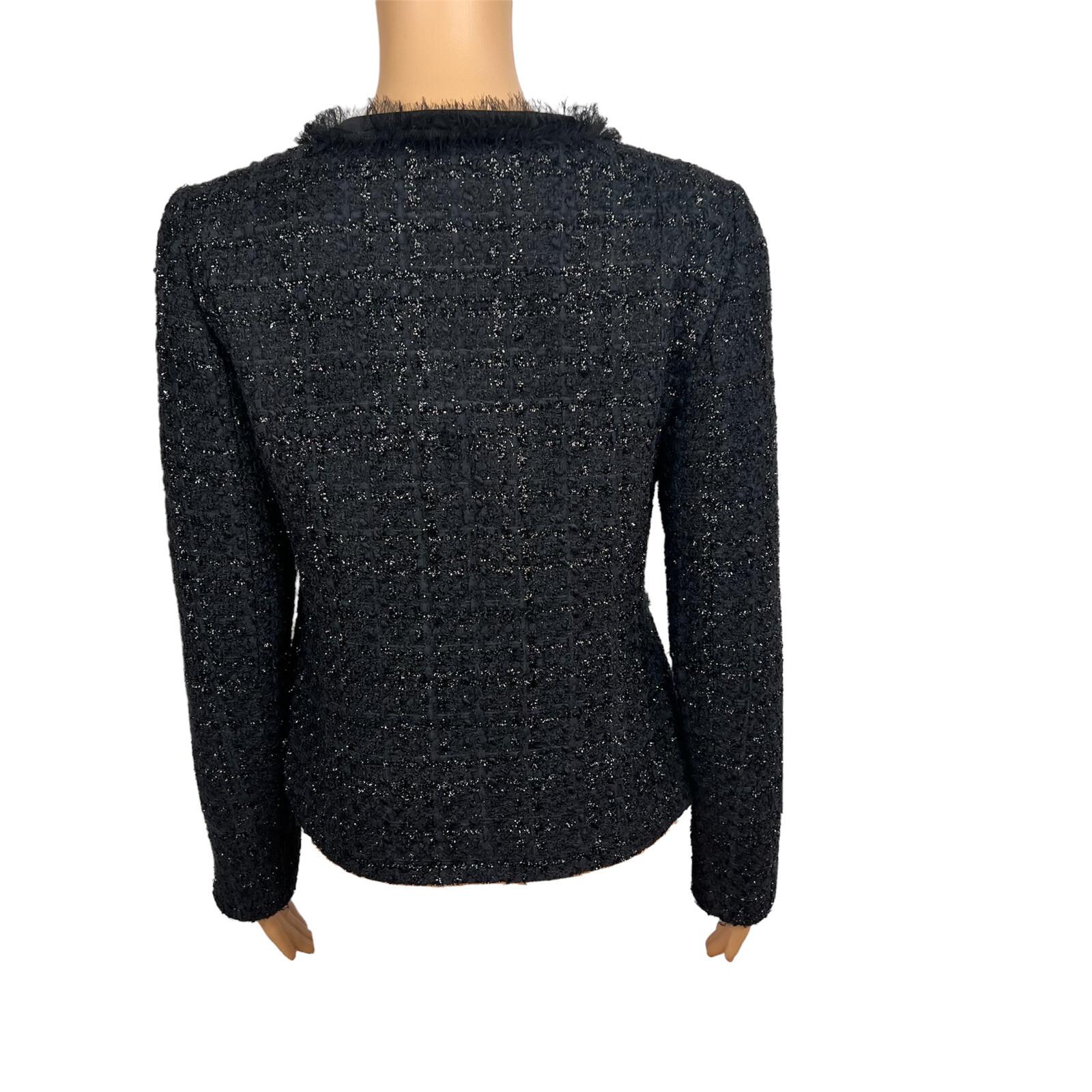 ALFANI 1PC Women Black Tweed Metallic Lined Collarless Blazer Size 4