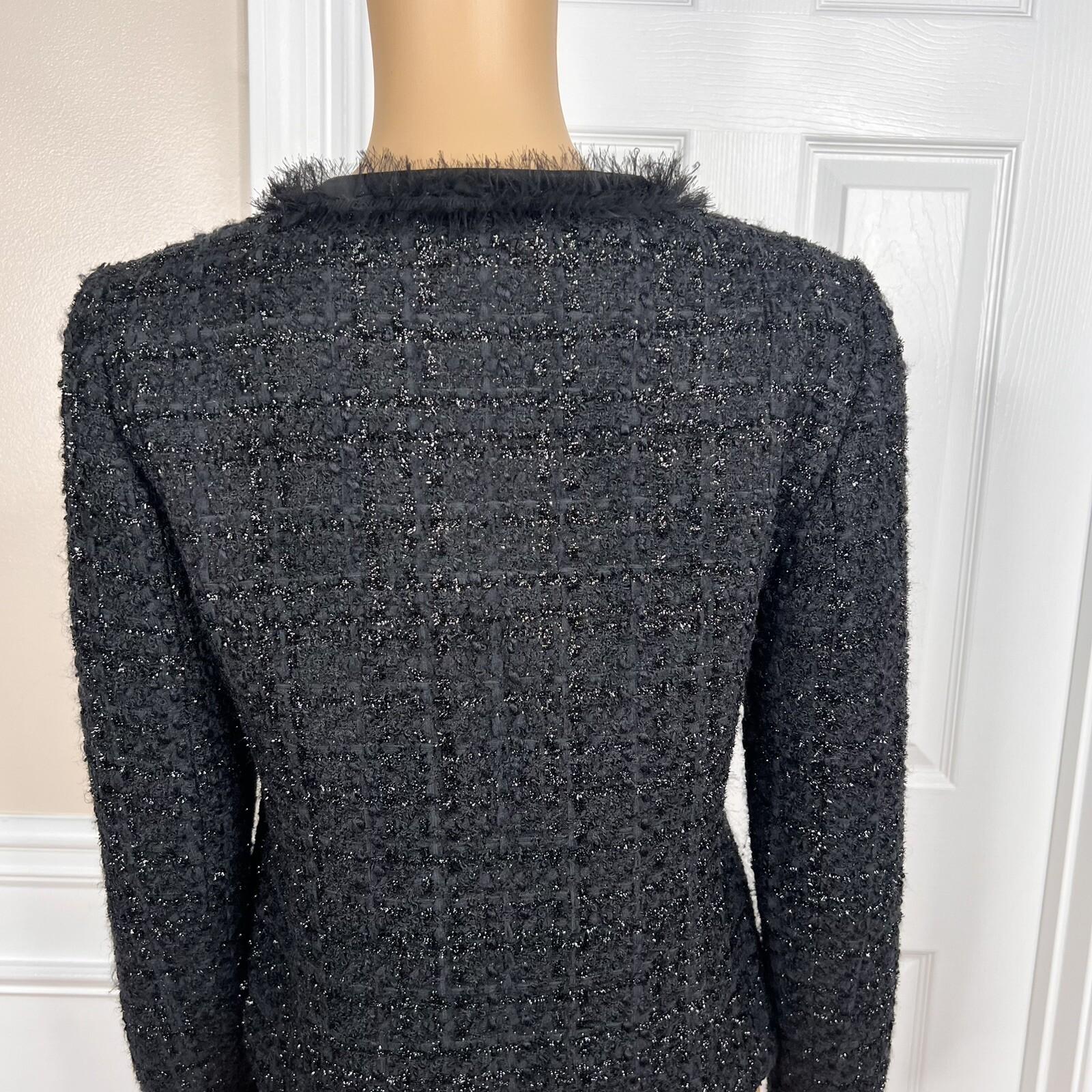 ALFANI 1PC Women Black Tweed Metallic Lined Collarless Blazer Size 4