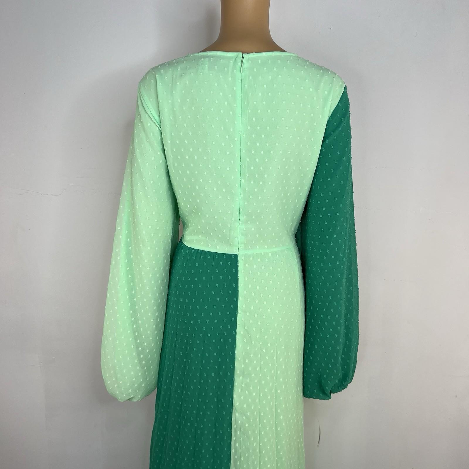 Asos design Textured Twist Maxi Dress 14 Green Bubble Long Sleeves Scoop Neck