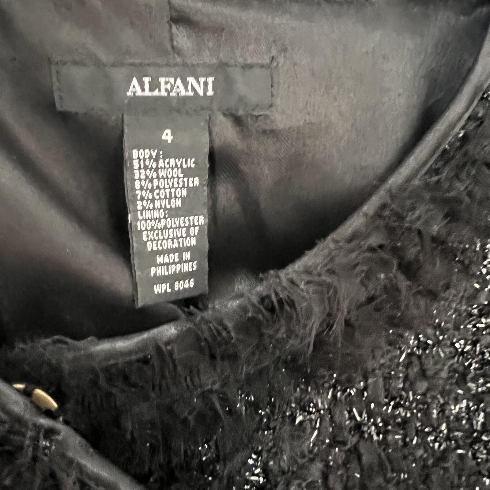 ALFANI 1PC Women Black Tweed Metallic Lined Collarless Blazer Size 4