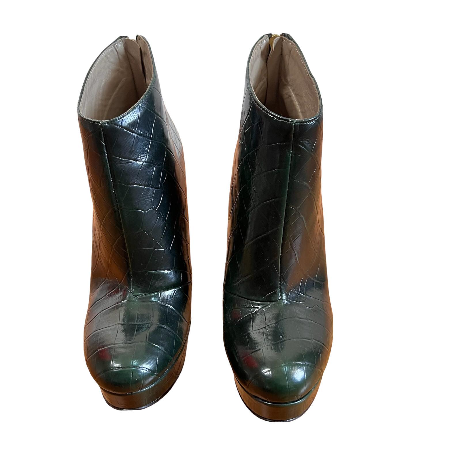CHIARA FERRAGNI Made In Italy Deep Green Leather High Heels Booties Size 8