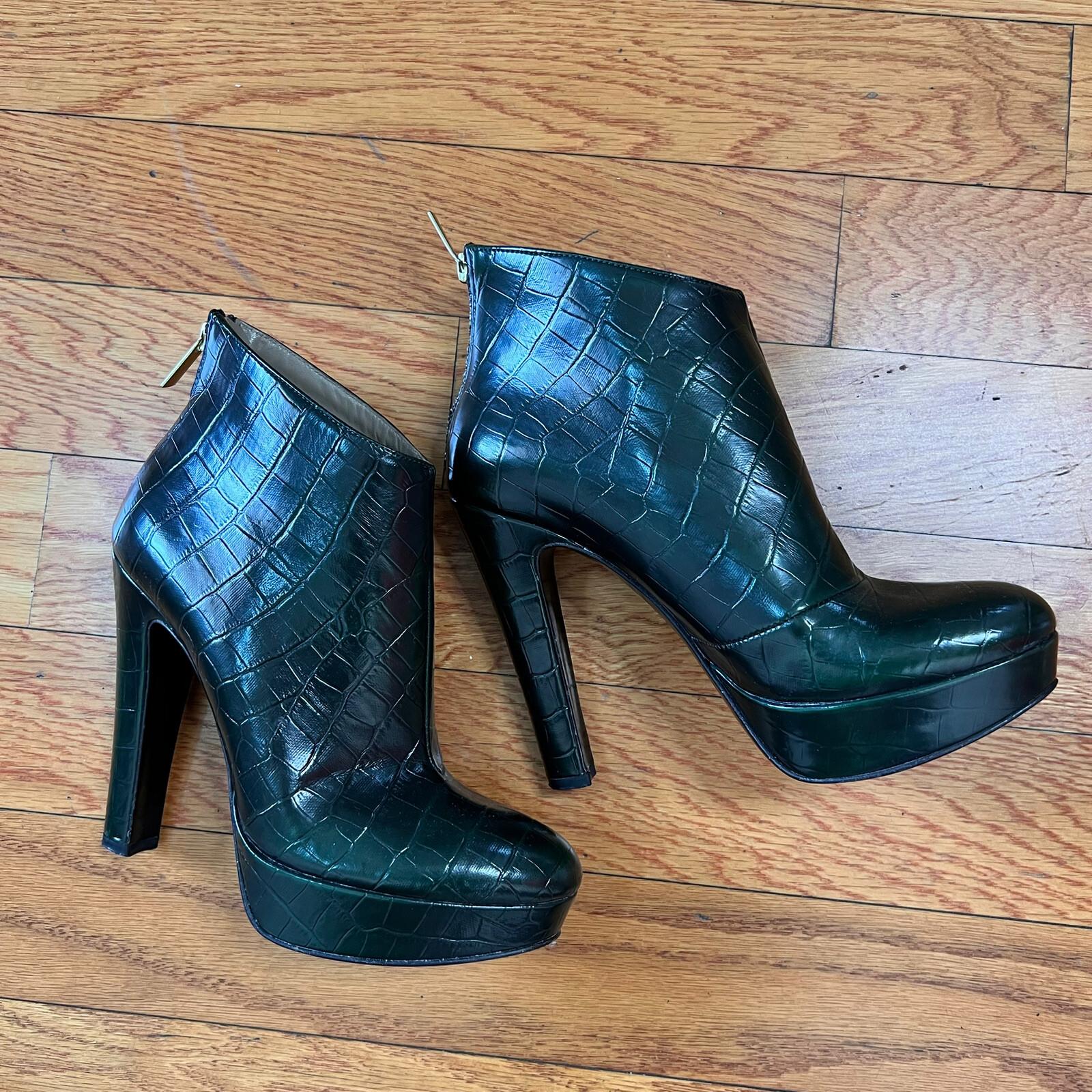 CHIARA FERRAGNI Made In Italy Deep Green Leather High Heels Booties Size 8