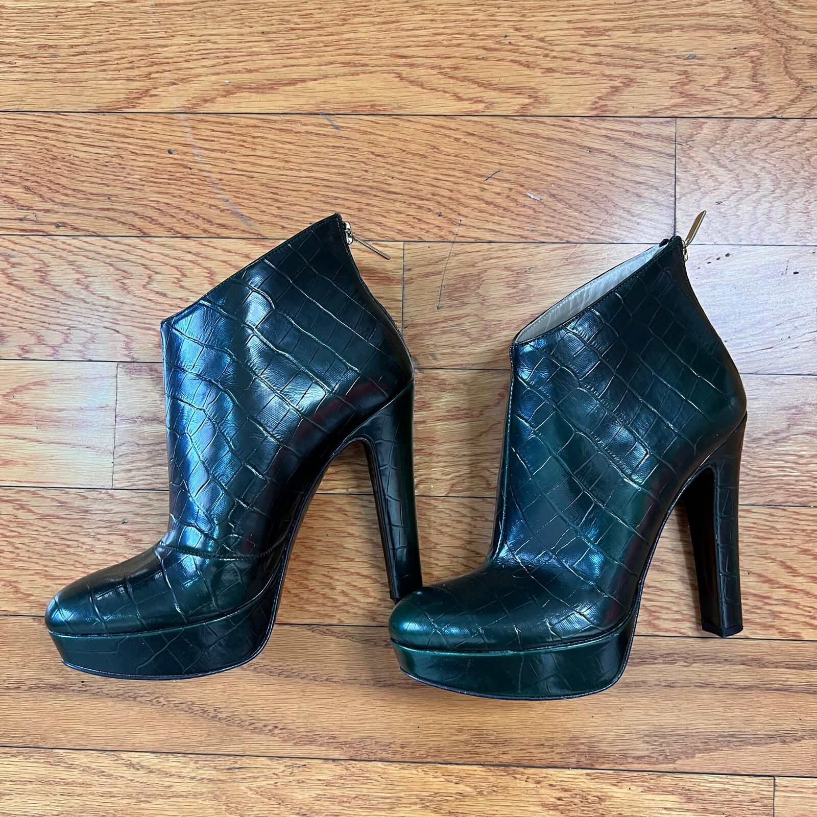 CHIARA FERRAGNI Made In Italy Deep Green Leather High Heels Booties Size 8