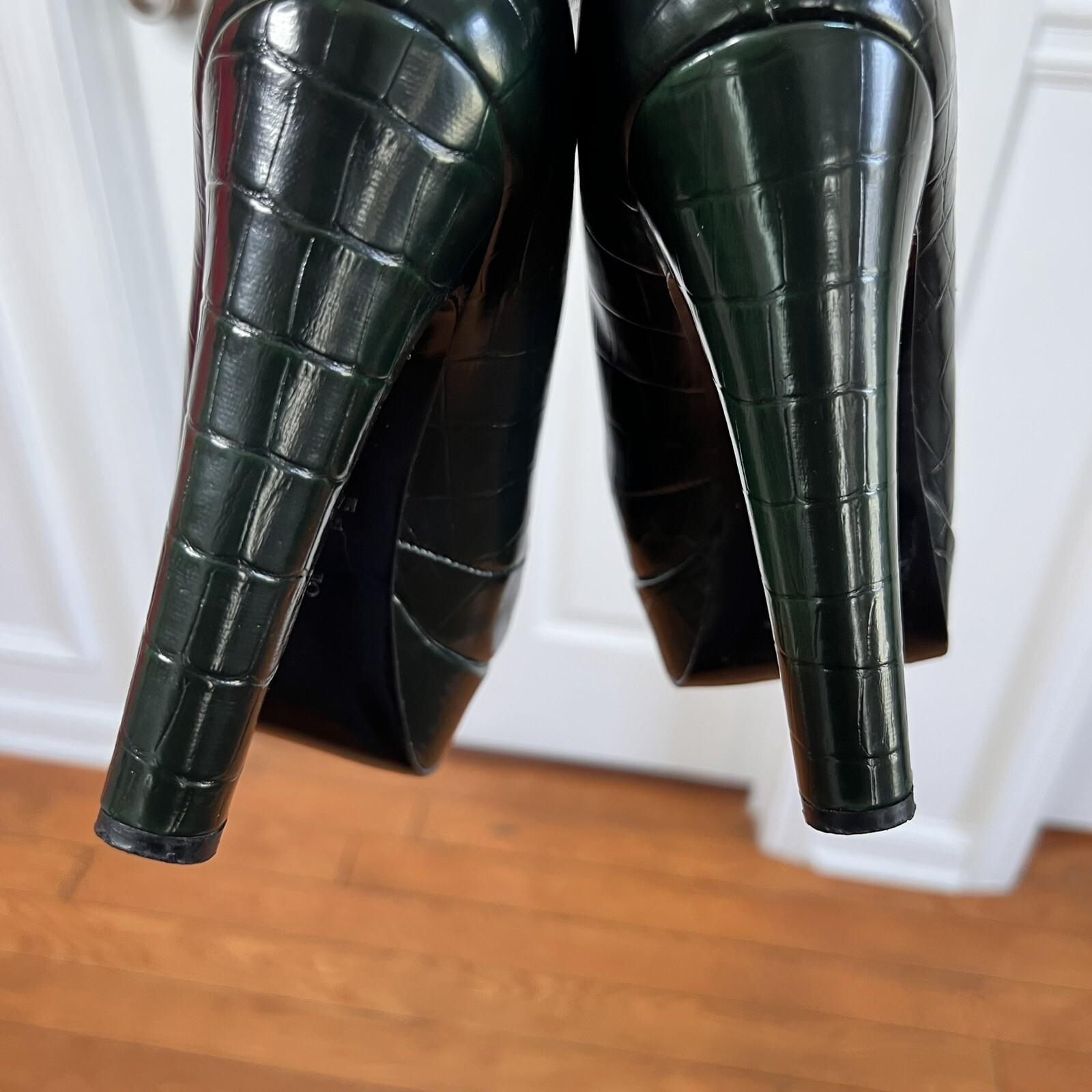 CHIARA FERRAGNI Made In Italy Deep Green Leather High Heels Booties Size 8