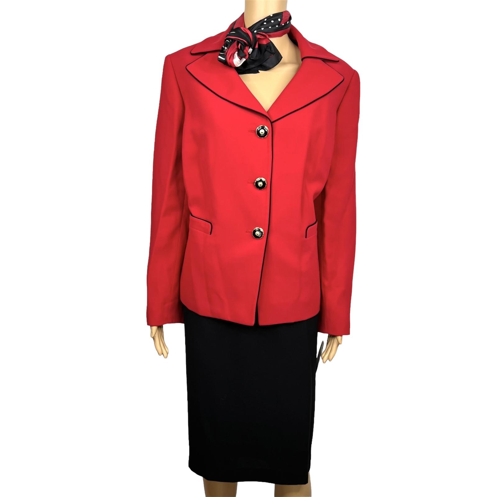 New KASPER 3PC Red Black Polyester Lined Cocktail Skirt Suit Size  14W Twill