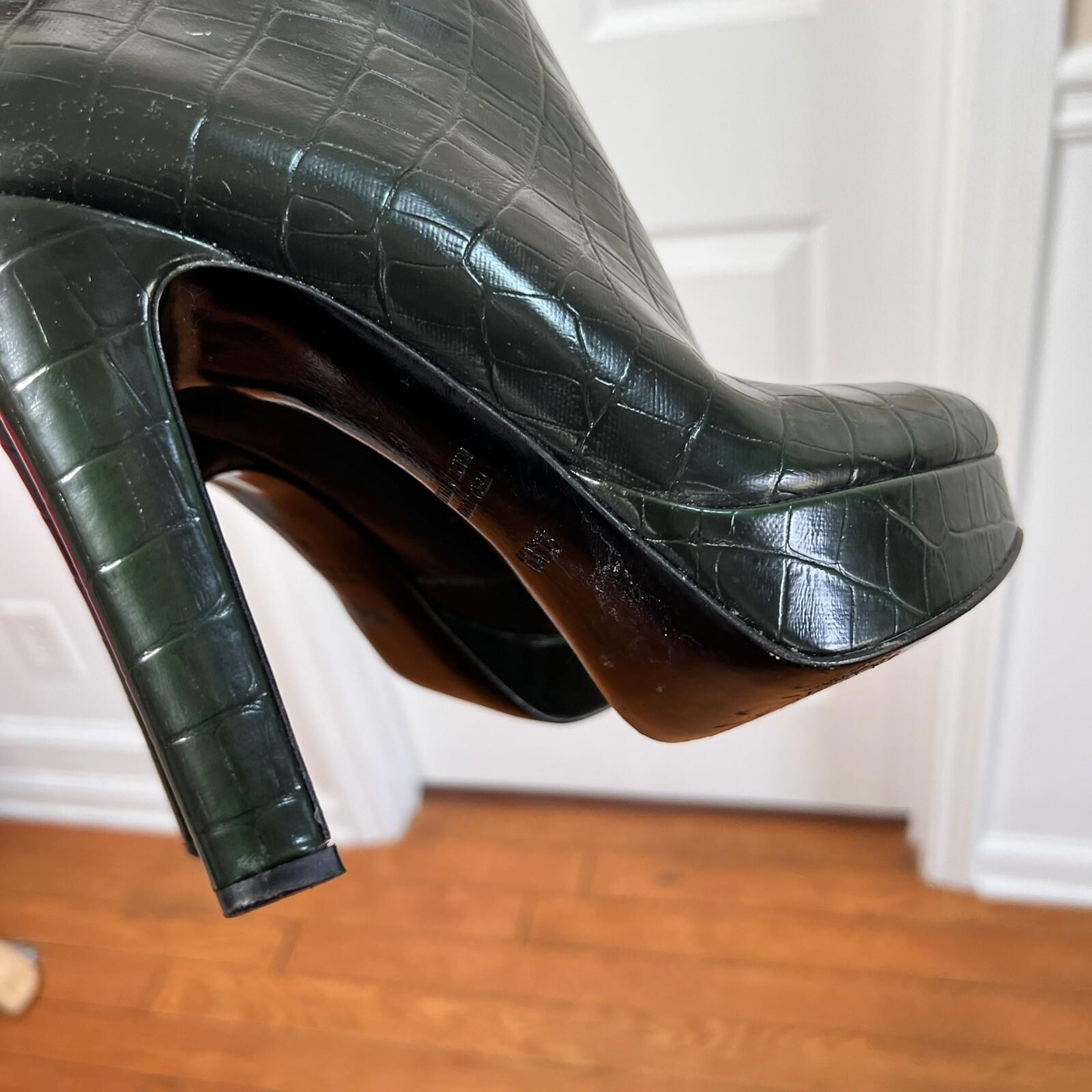 CHIARA FERRAGNI Made In Italy Deep Green Leather High Heels Booties Size 8