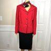 New KASPER 3PC Red Black Polyester Lined Cocktail Skirt Suit Size  14W Twill