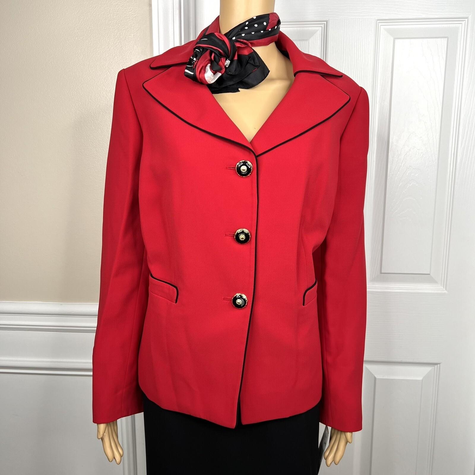 New KASPER 3PC Red Black Polyester Lined Cocktail Skirt Suit Size  14W Twill