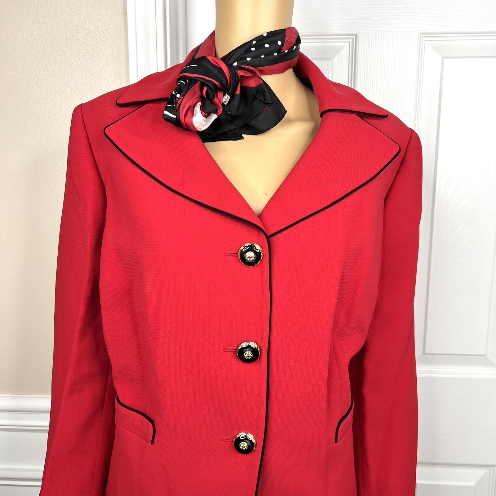 New KASPER 3PC Red Black Polyester Lined Cocktail Skirt Suit Size  14W Twill