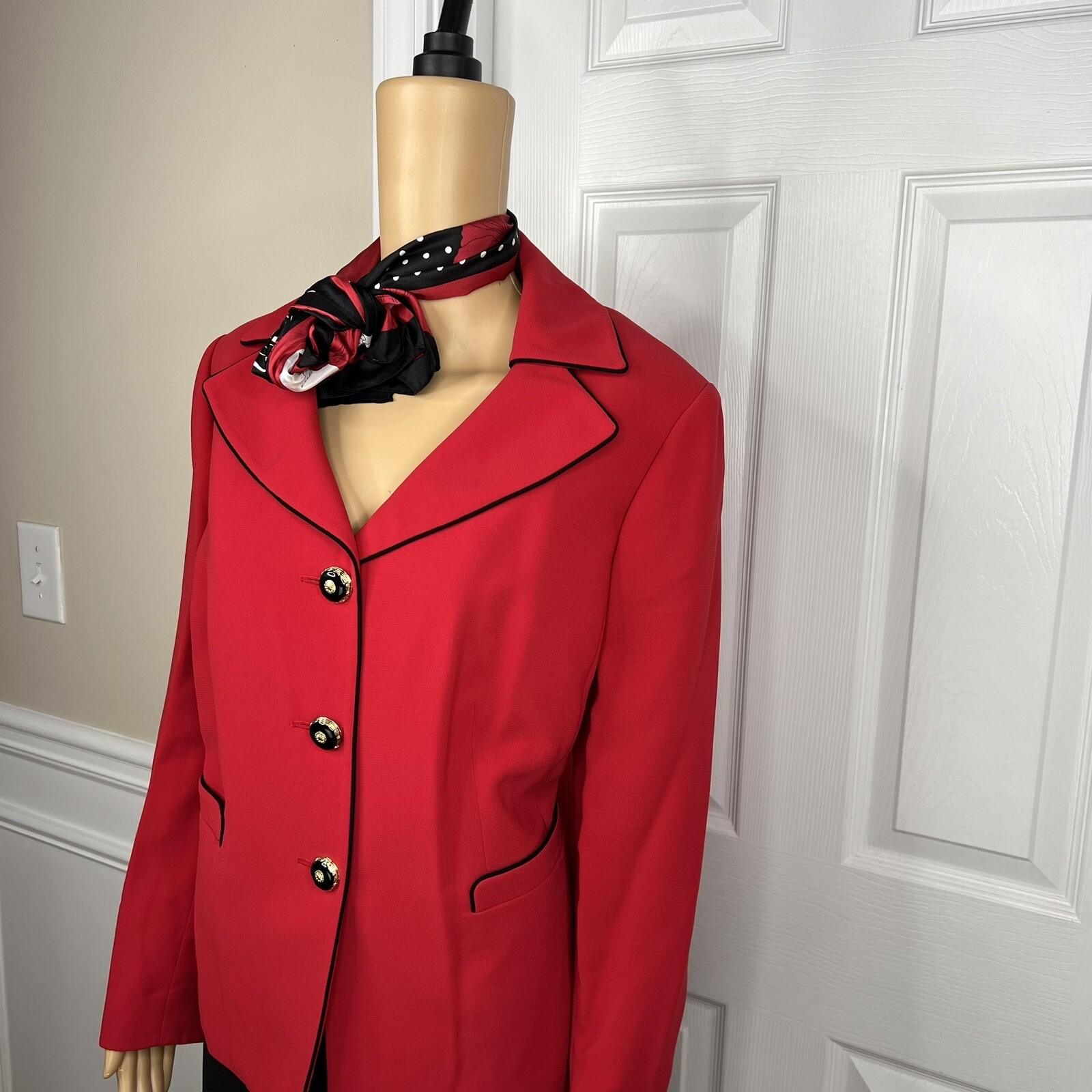 New KASPER 3PC Red Black Polyester Lined Cocktail Skirt Suit Size  14W Twill