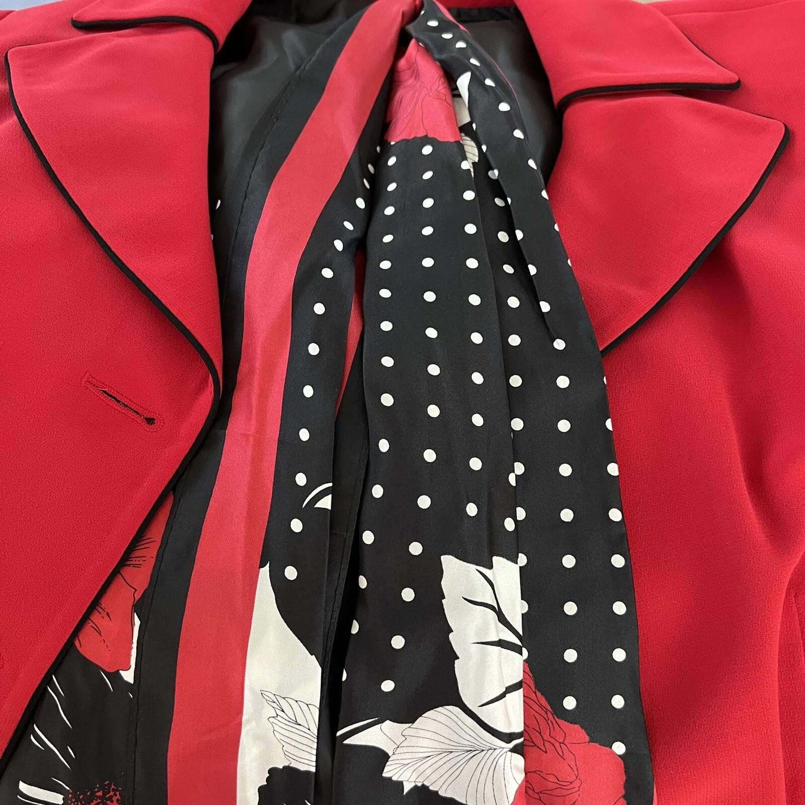 New KASPER 3PC Red Black Polyester Lined Cocktail Skirt Suit Size  14W Twill