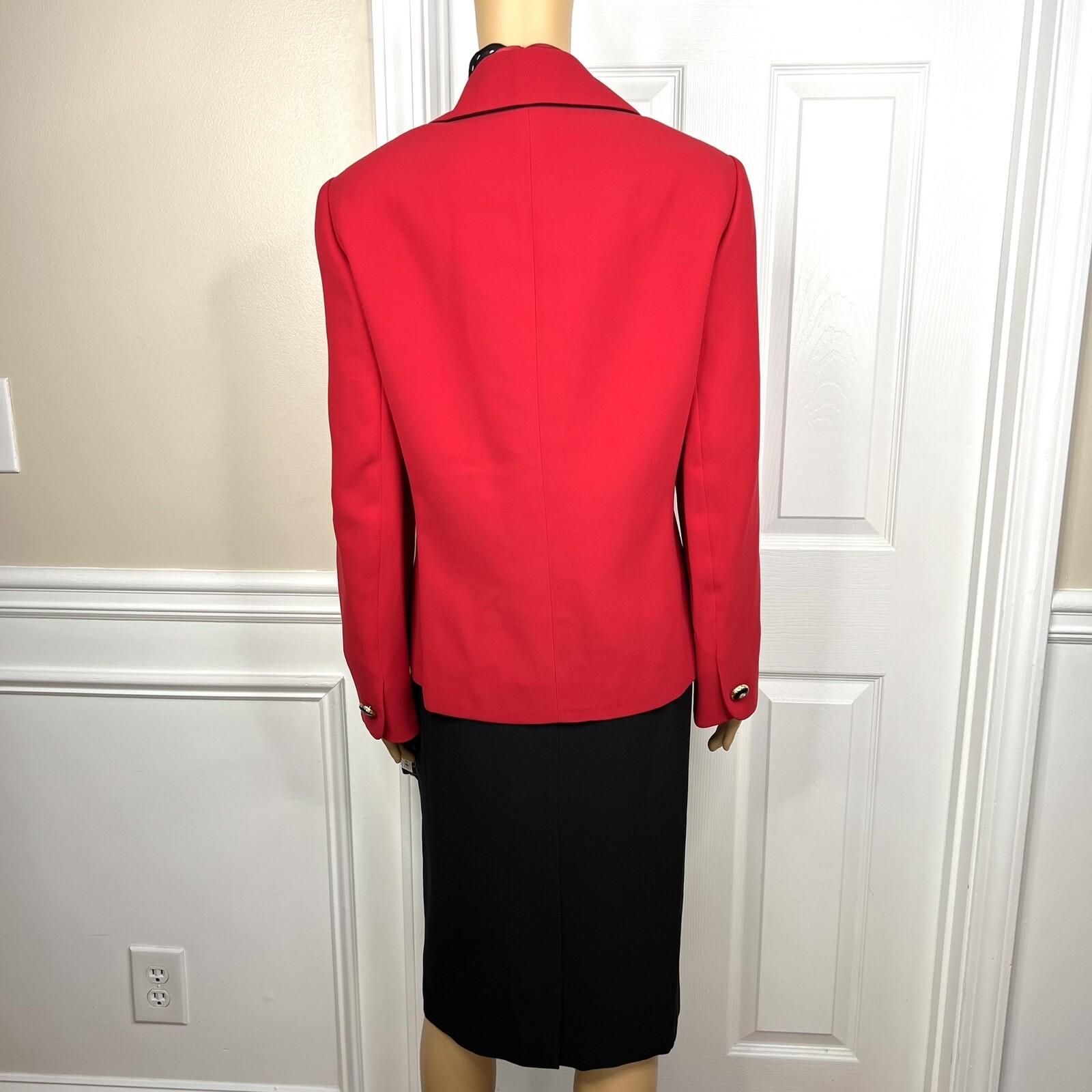 New KASPER 3PC Red Black Polyester Lined Cocktail Skirt Suit Size  14W Twill
