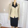10-7569.jpg Kasper ASL Polyester Skirt 10 Suit 10P Beige Black Stand Up Collar Lined 2PC