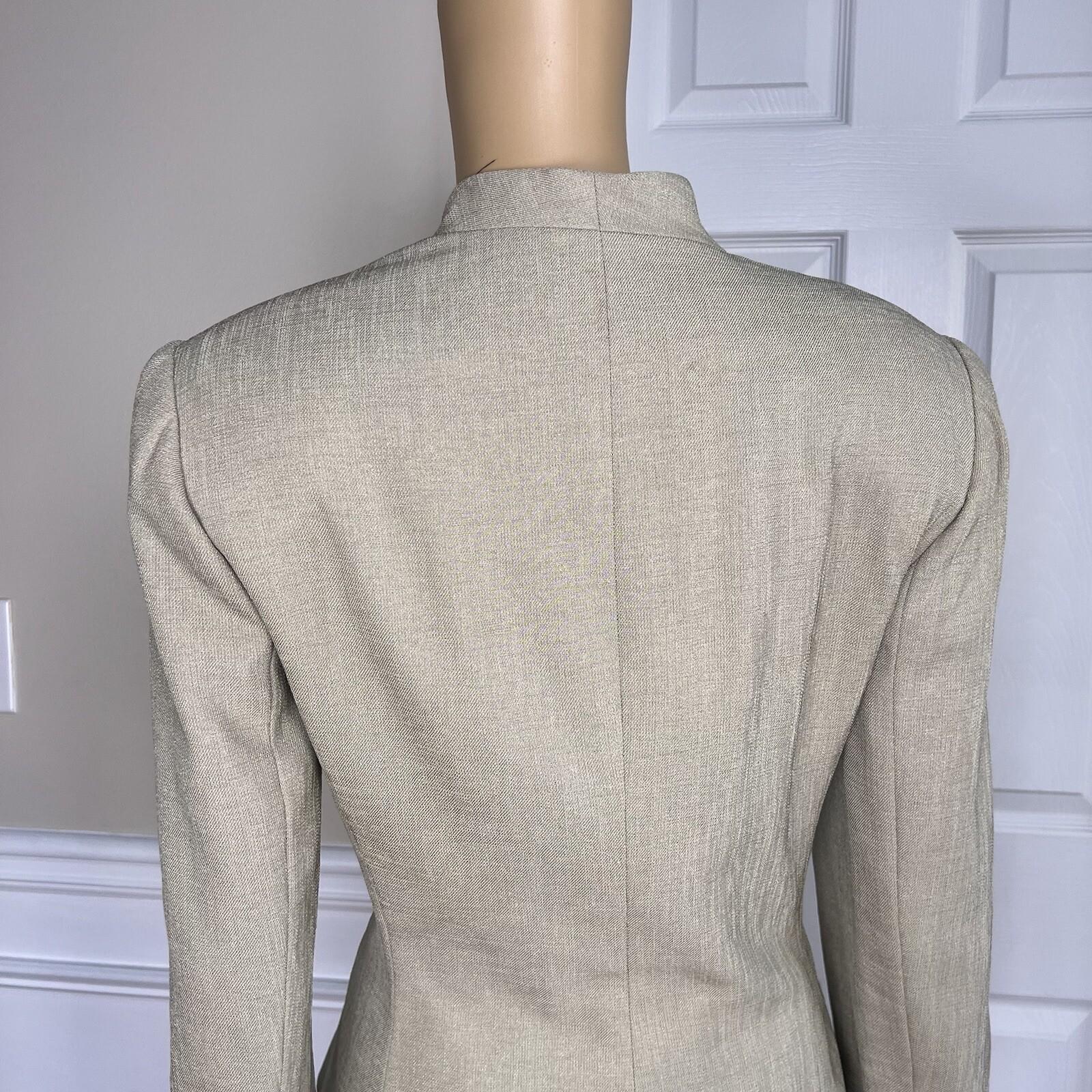 10-7576.jpg Kasper ASL Polyester Skirt 10 Suit 10P Beige Black Stand Up Collar Lined 2PC