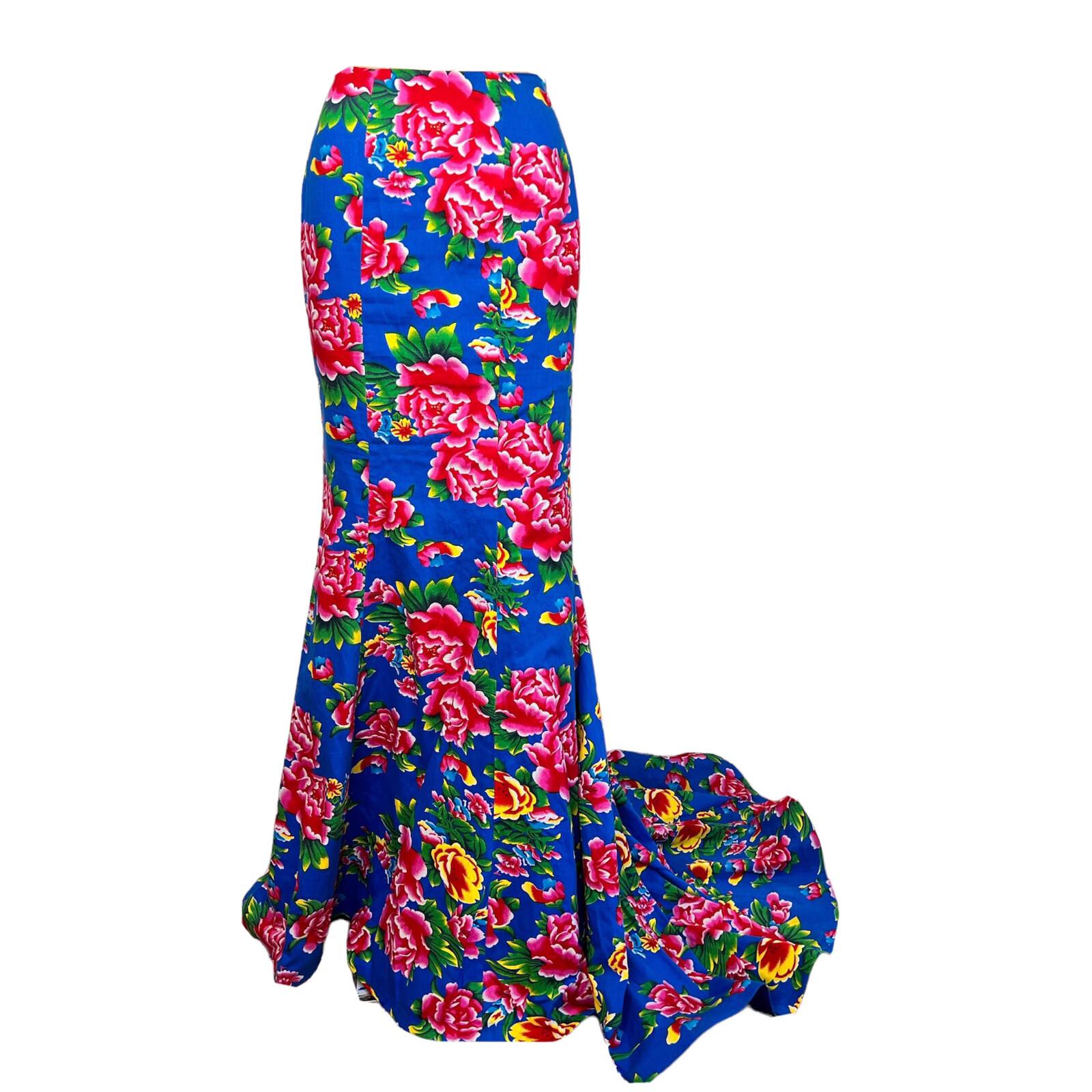 10-7593.jpg Tiffany Design Cotton Skirt Size 2 Royal Garden Mermaid Lined Formal Long Train