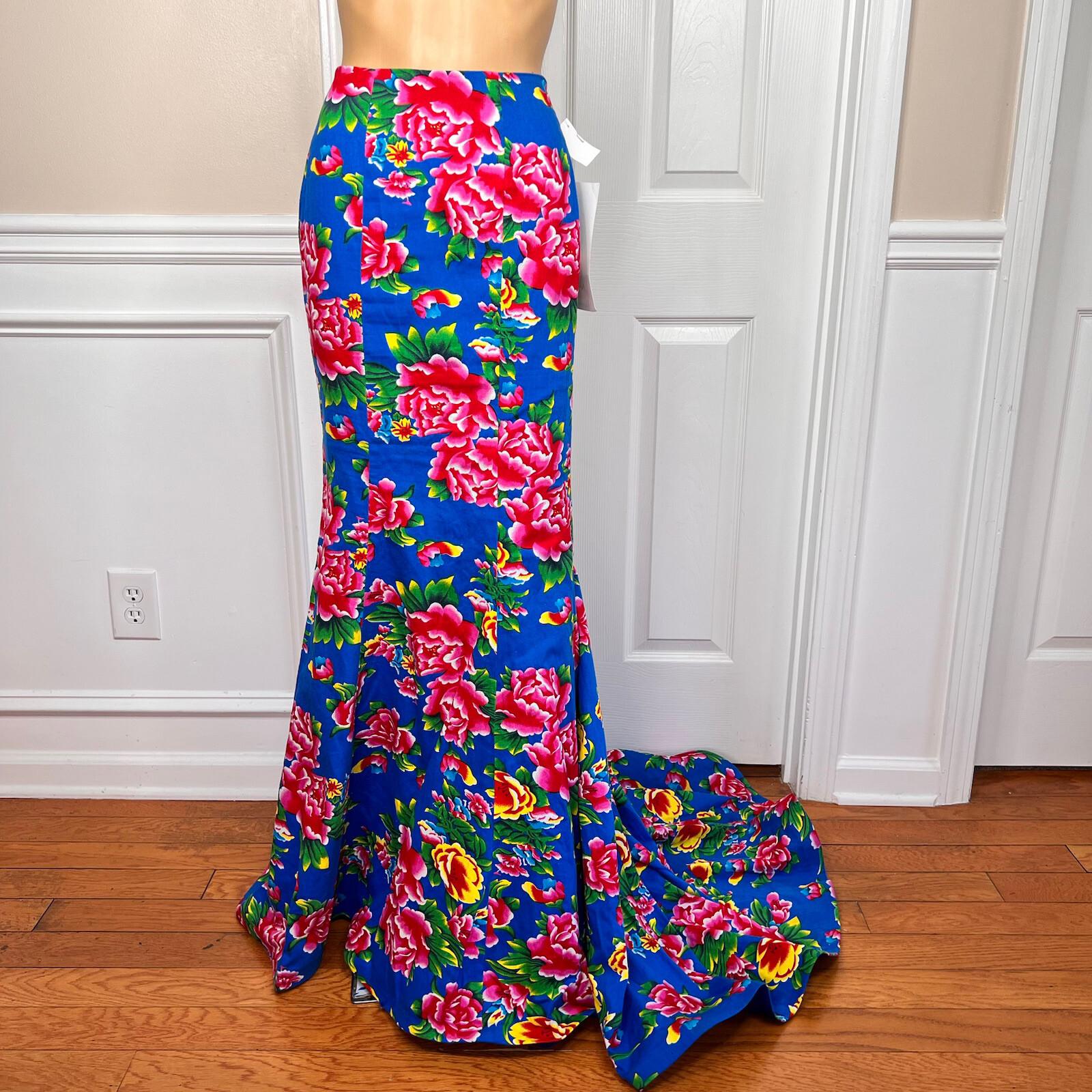 10-7594.jpg Tiffany Design Cotton Skirt Size 2 Royal Garden Mermaid Lined Formal Long Train
