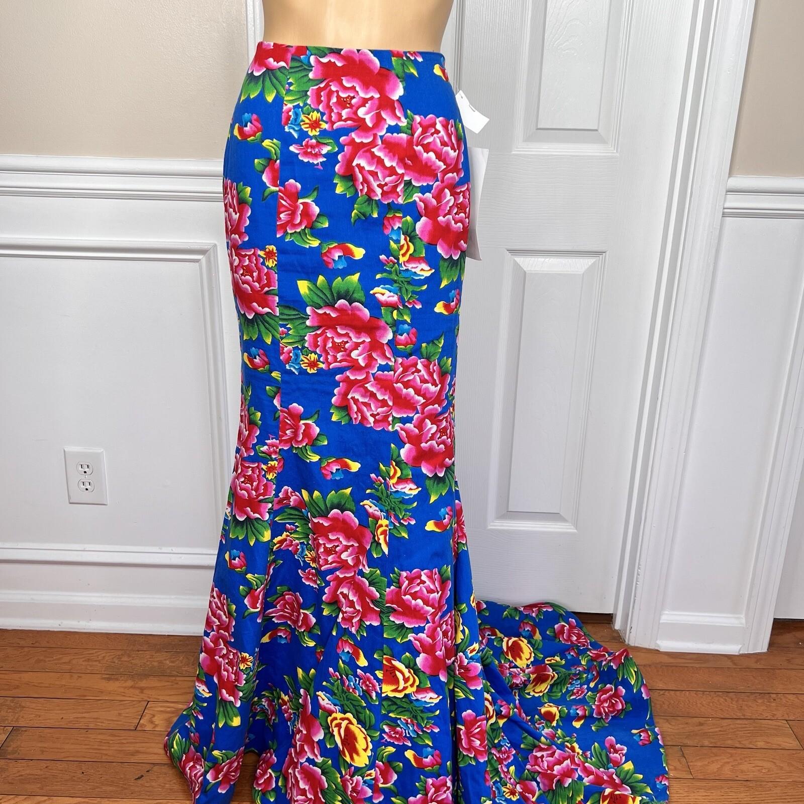 10-7595.jpg Tiffany Design Cotton Skirt Size 2 Royal Garden Mermaid Lined Formal Long Train