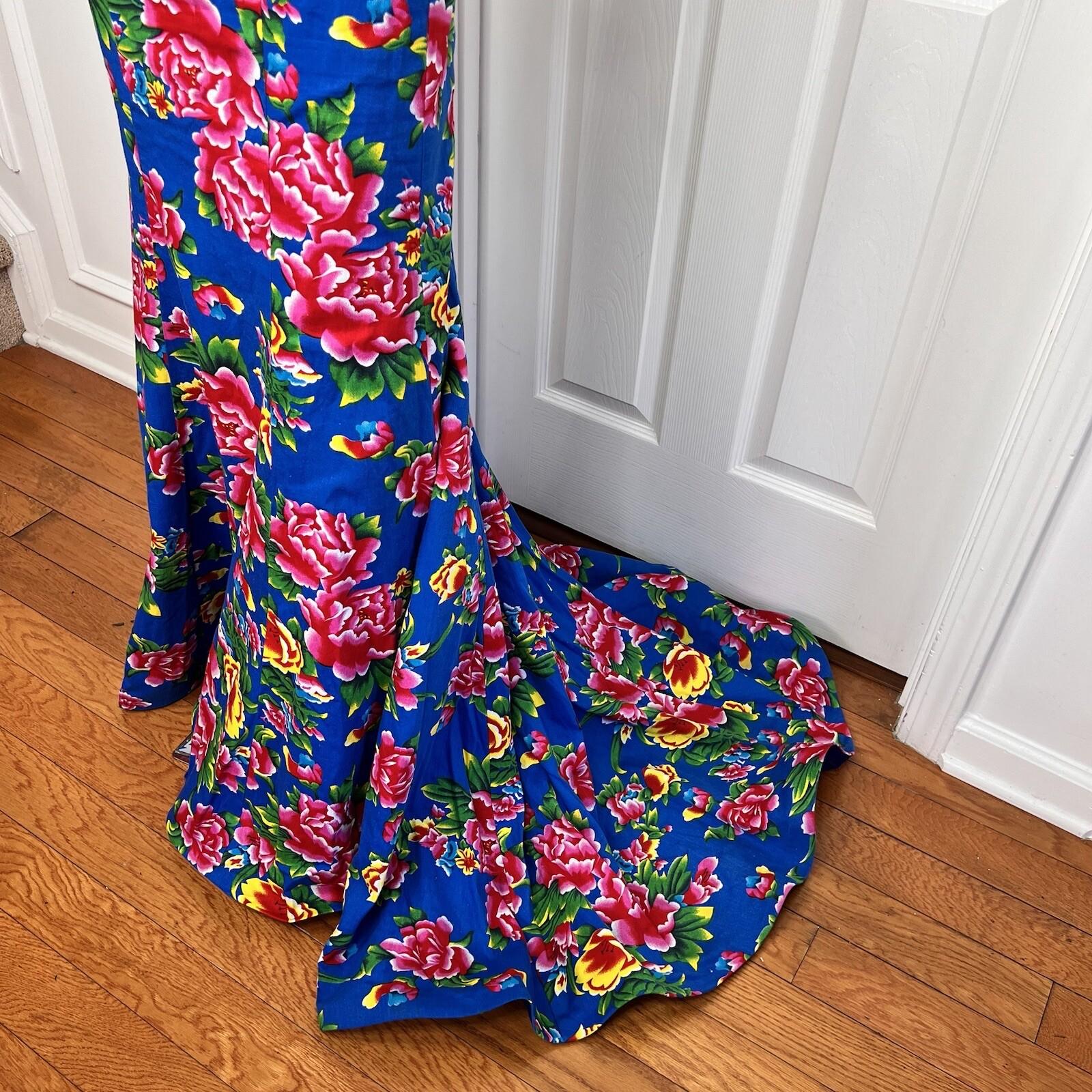 10-7597.jpg Tiffany Design Cotton Skirt Size 2 Royal Garden Mermaid Lined Formal Long Train