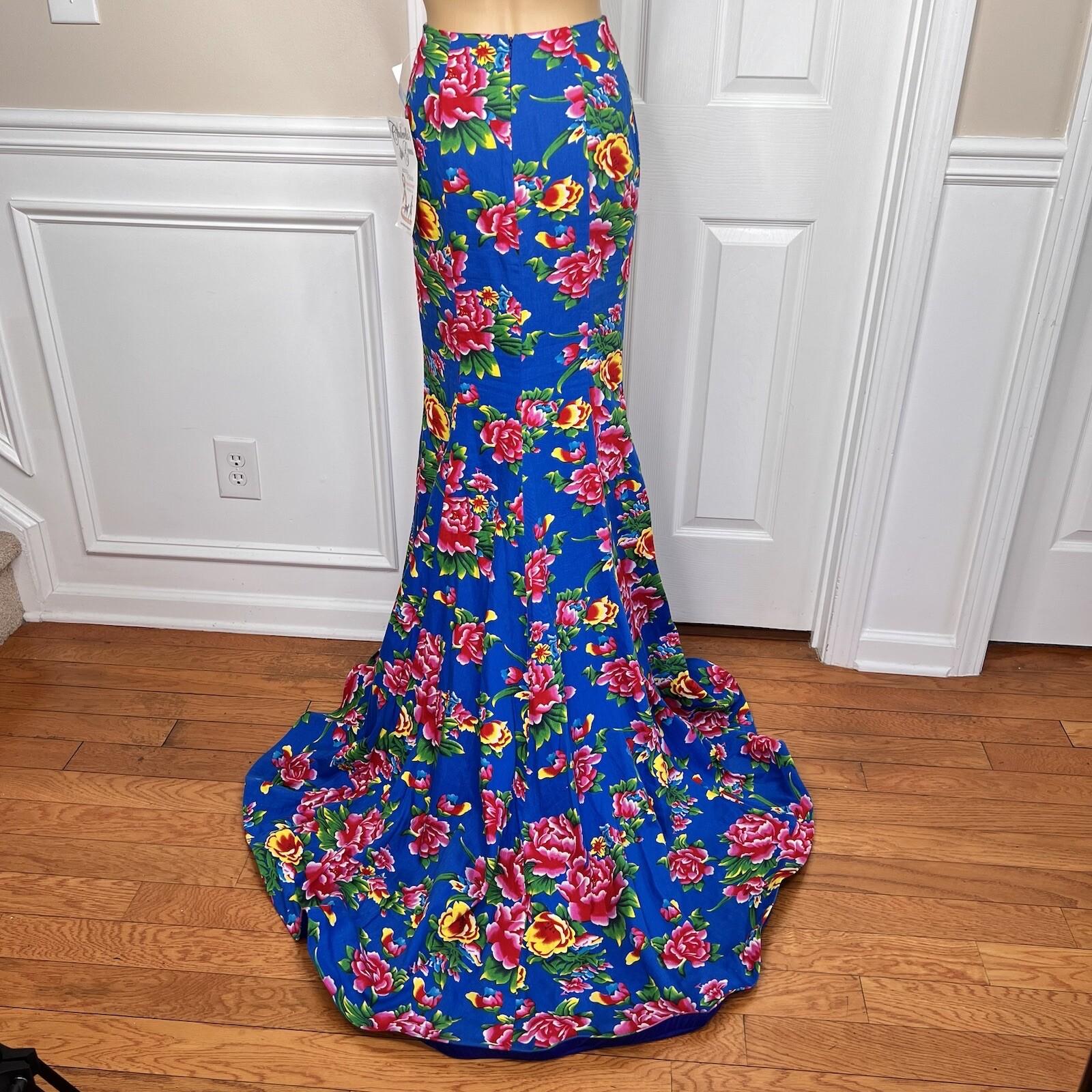 10-7598.jpg Tiffany Design Cotton Skirt Size 2 Royal Garden Mermaid Lined Formal Long Train