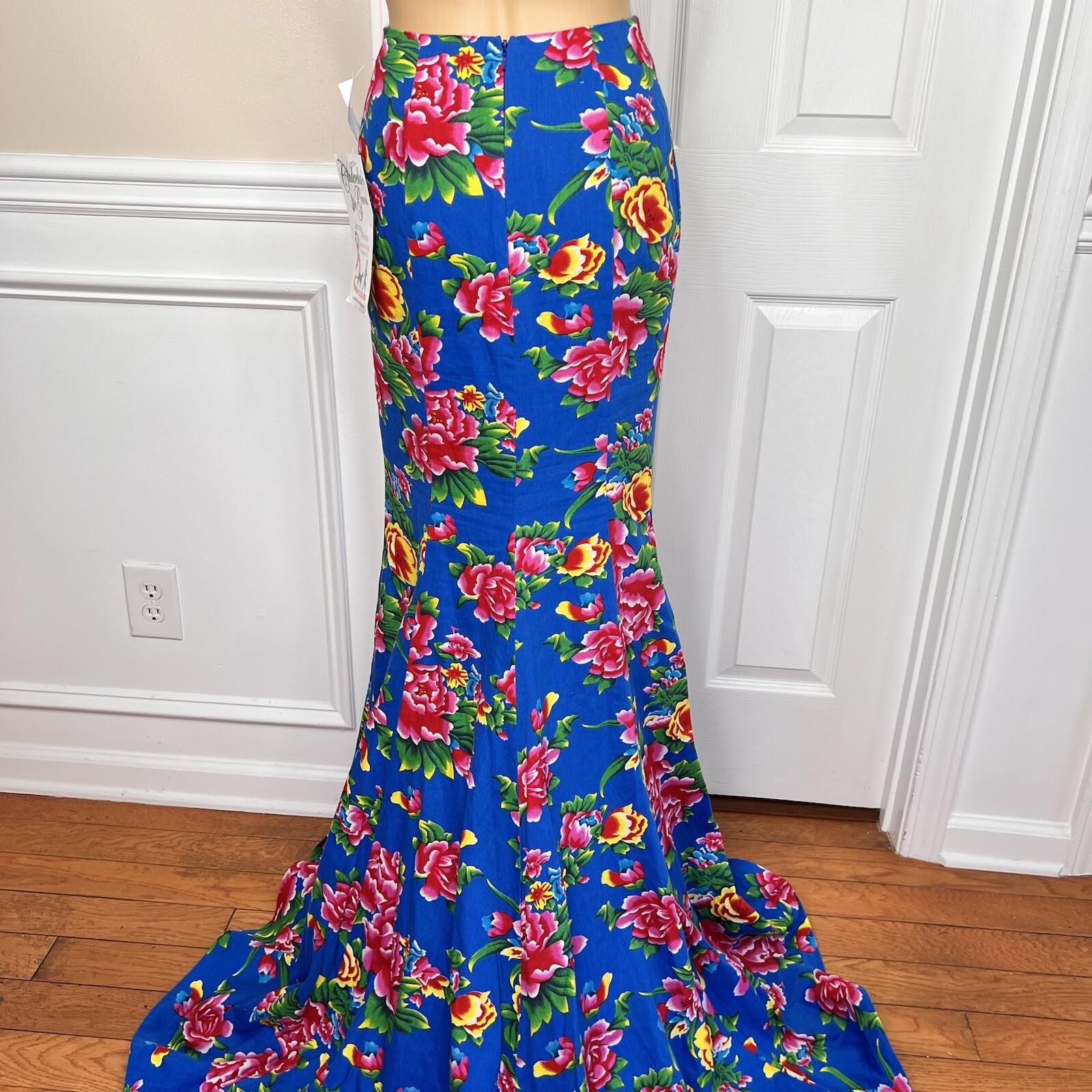 10-7599.jpg Tiffany Design Cotton Skirt Size 2 Royal Garden Mermaid Lined Formal Long Train