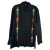 Mexican Guayabera Wedding Linen Shirt Size 44 Black Embroidery Handcrafted