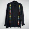 Mexican Guayabera Wedding Linen Shirt Size 44 Black Embroidery Handcrafted