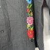 Mexican Guayabera Wedding Linen Shirt Size 44 Black Embroidery Handcrafted