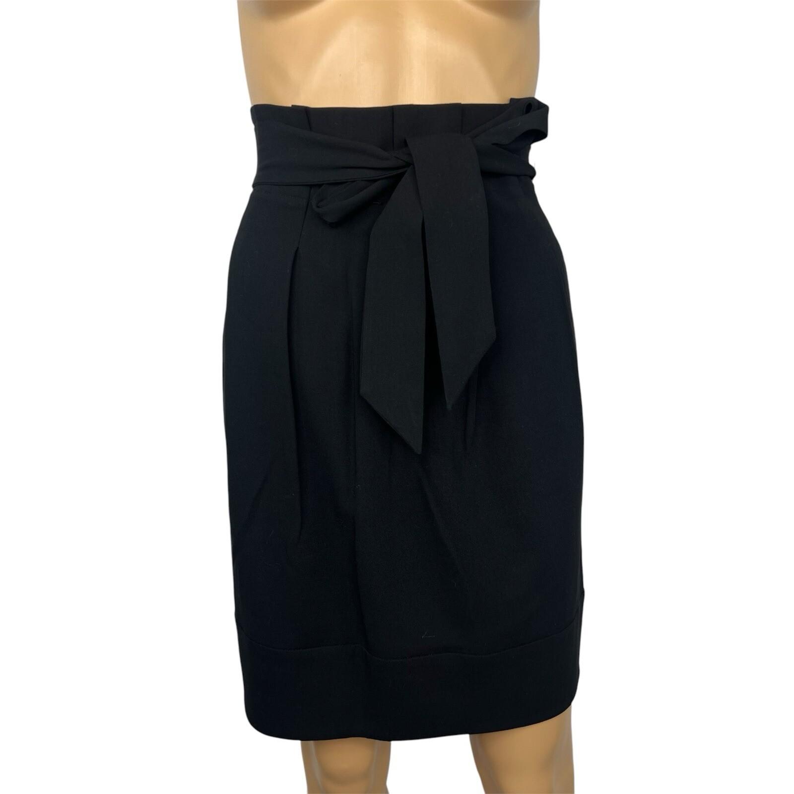 BCBG Maxazria Wool Blend Skirt 10 Black Paper bag Waist Belted Fashionable Chic