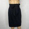 BCBG Maxazria Wool Blend Skirt 10 Black Paper bag Waist Belted Fashionable Chic