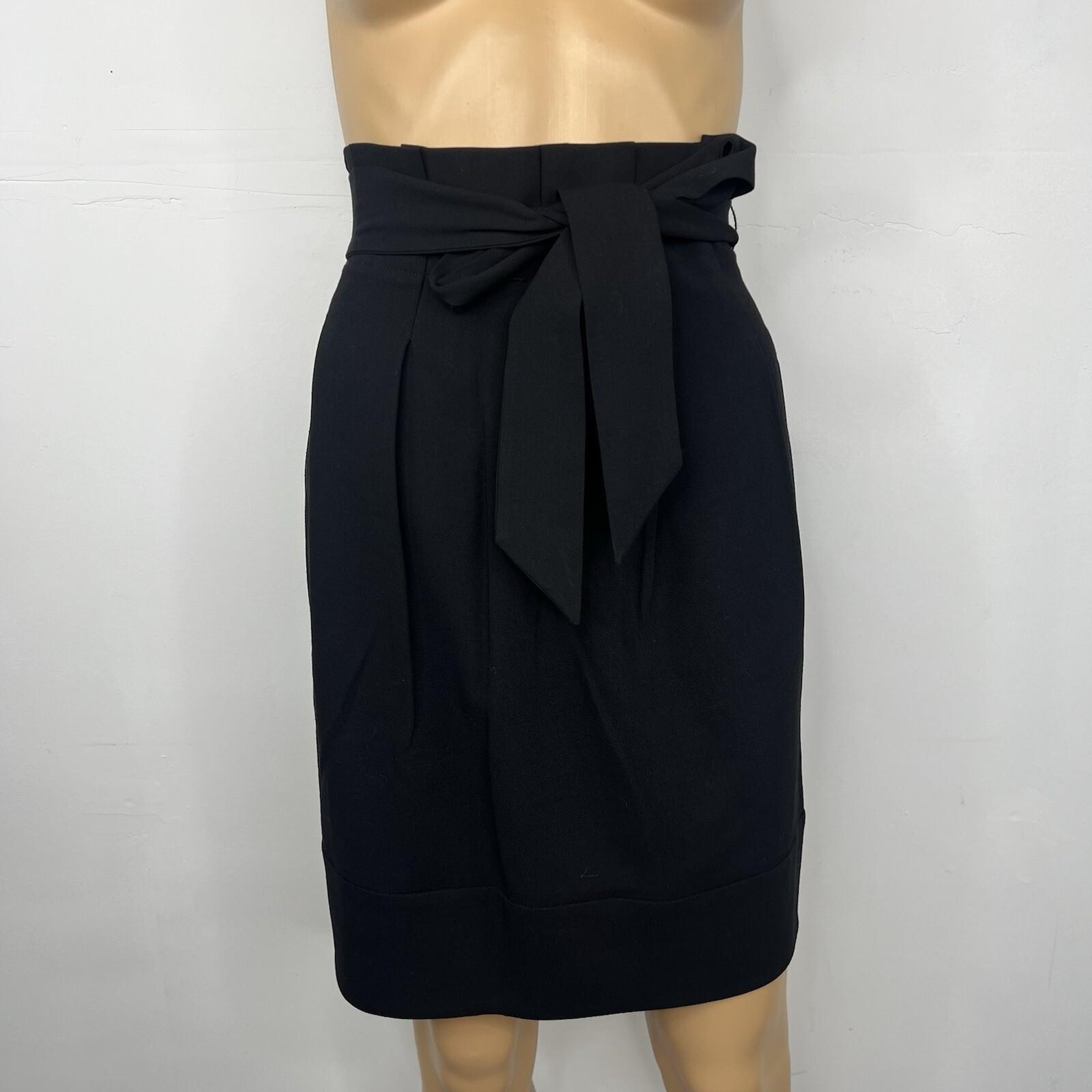 BCBG Maxazria Wool Blend Skirt 10 Black Paper bag Waist Belted Fashionable Chic