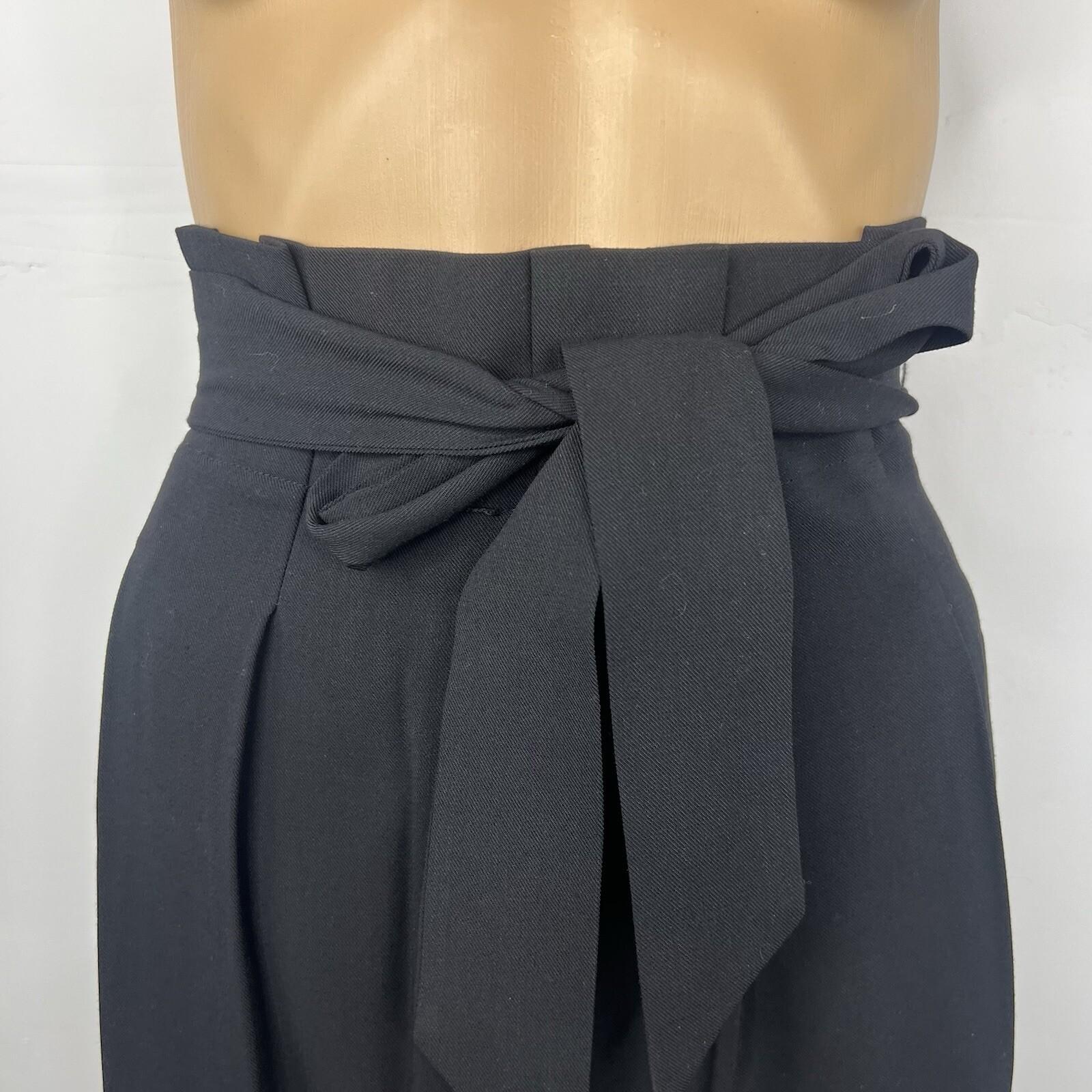 BCBG Maxazria Wool Blend Skirt 10 Black Paper bag Waist Belted Fashionable Chic