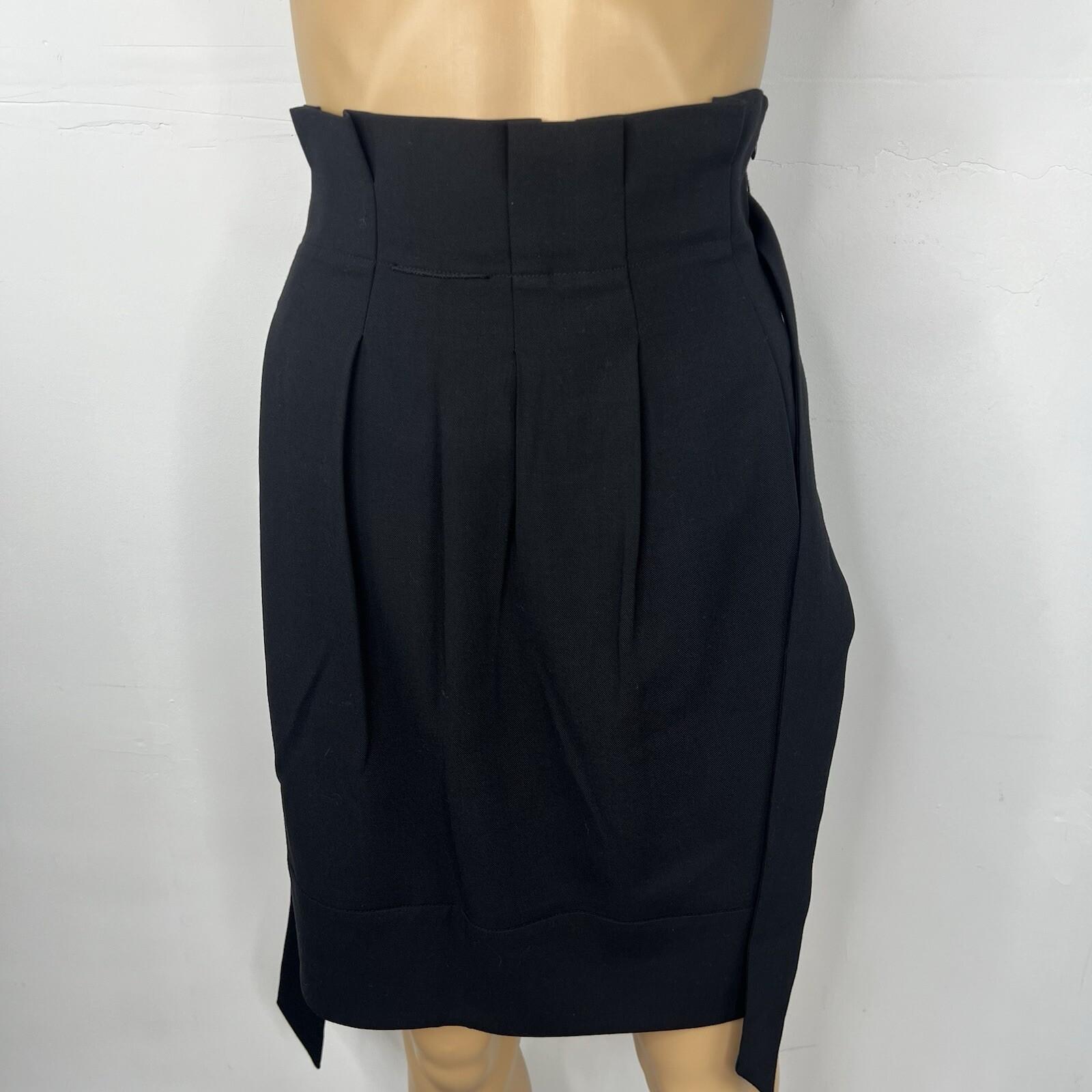 BCBG Maxazria Wool Blend Skirt 10 Black Paper bag Waist Belted Fashionable Chic