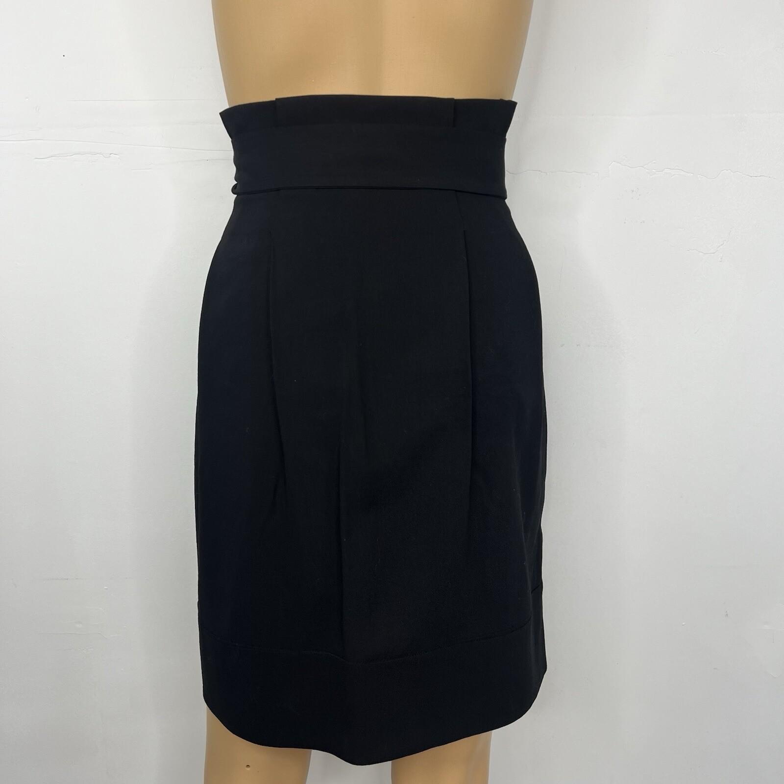 BCBG Maxazria Wool Blend Skirt 10 Black Paper bag Waist Belted Fashionable Chic