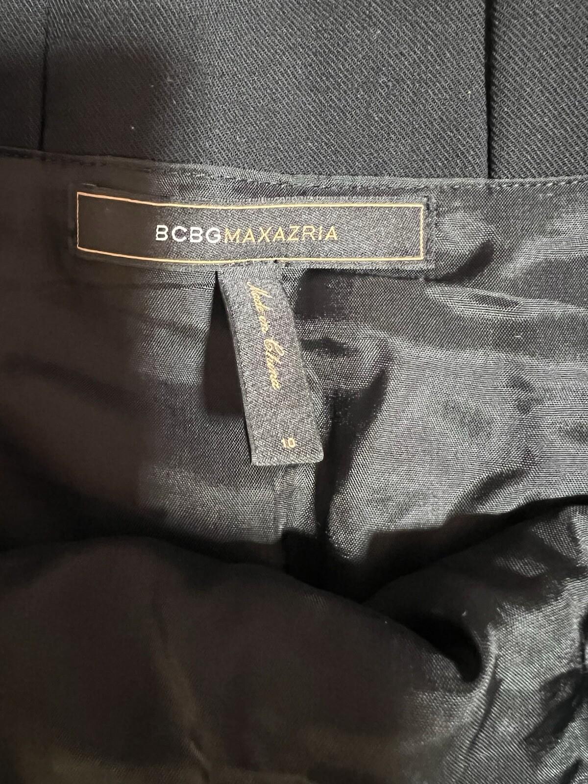 BCBG Maxazria Wool Blend Skirt 10 Black Paper bag Waist Belted Fashionable Chic