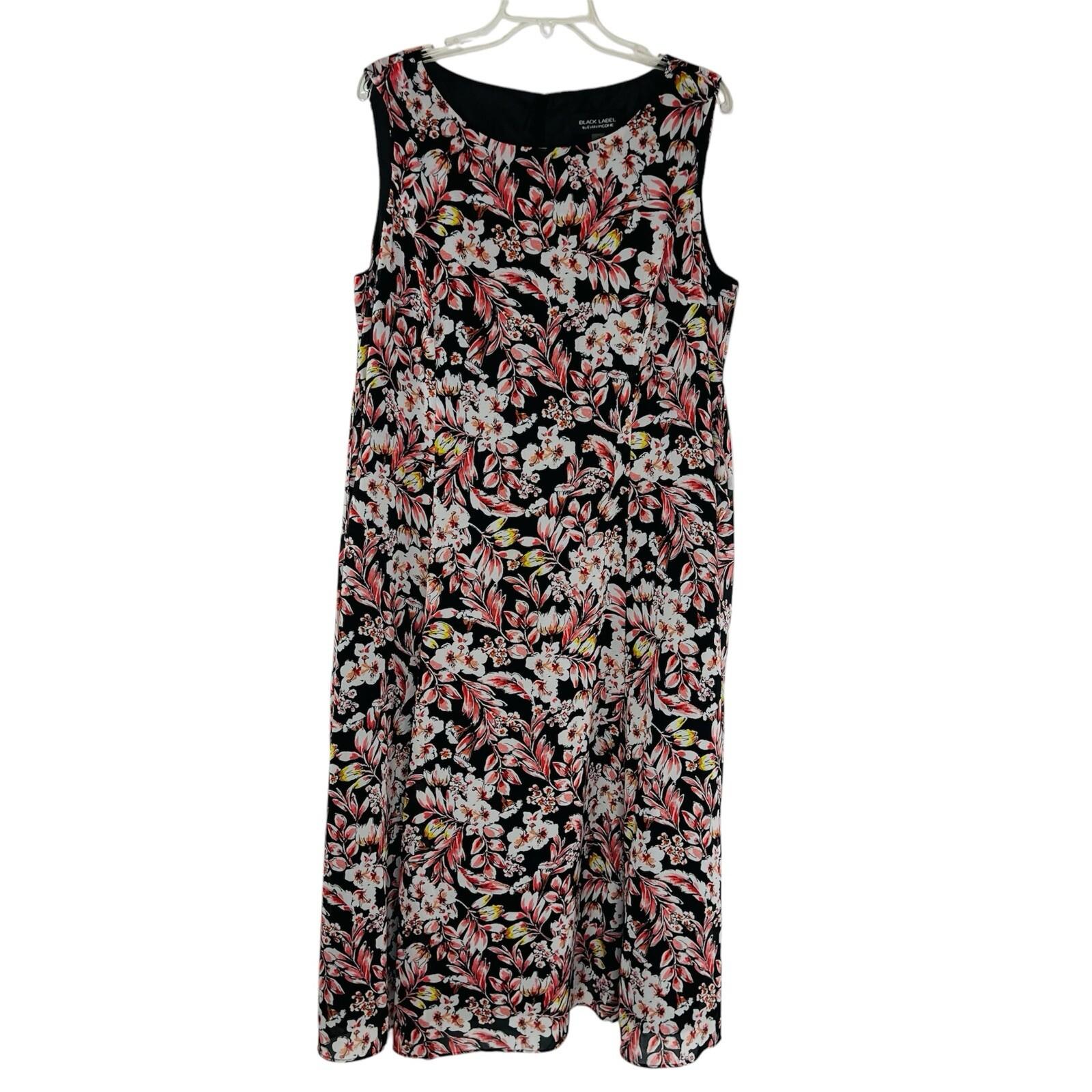 Evan Picone Women Dress Size 16 Floral Multicolored Ruffle Sleeveless Belted