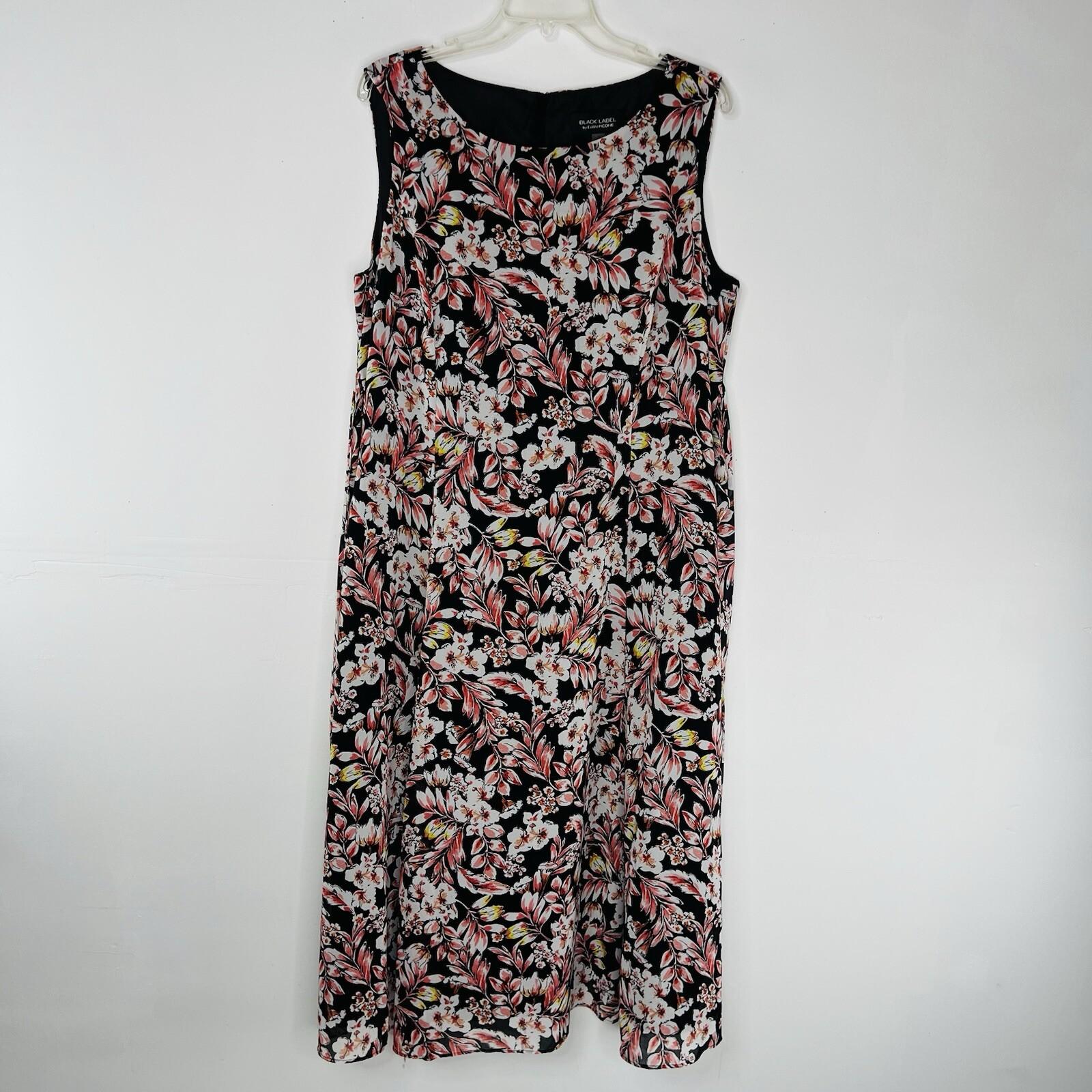 Evan Picone Women Dress Size 16 Floral Multicolored Ruffle Sleeveless Belted