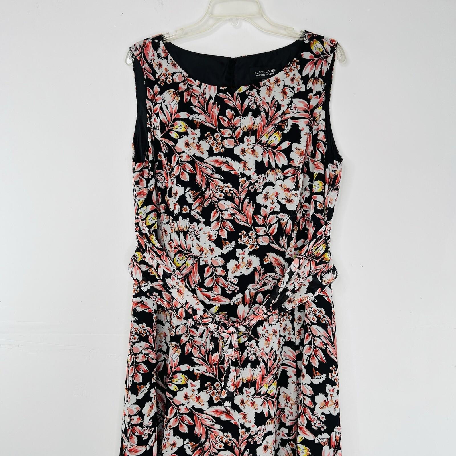 Evan Picone Women Dress Size 16 Floral Multicolored Ruffle Sleeveless Belted