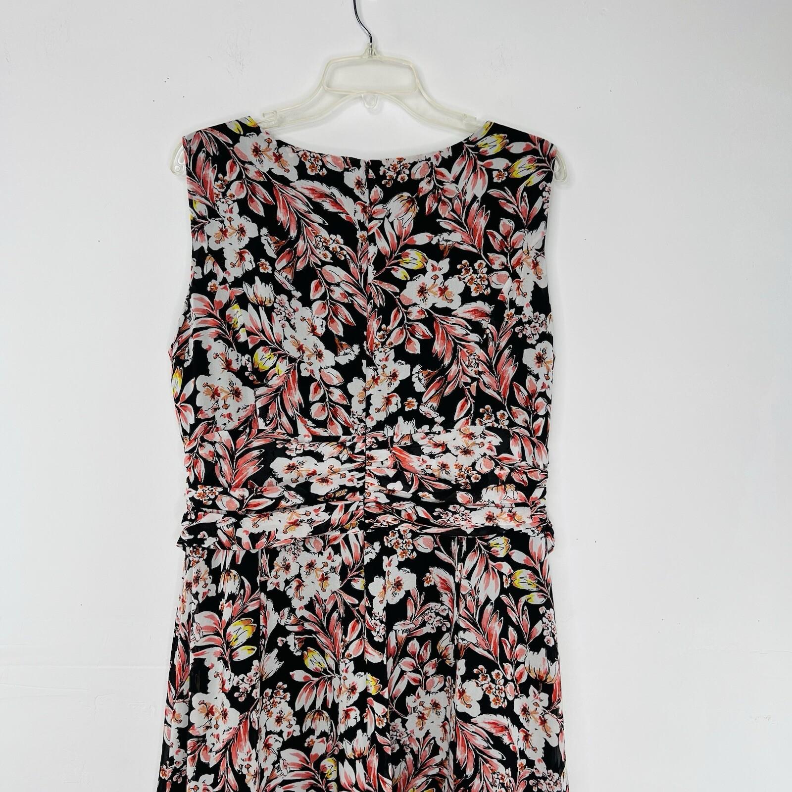Evan Picone Women Dress Size 16 Floral Multicolored Ruffle Sleeveless Belted