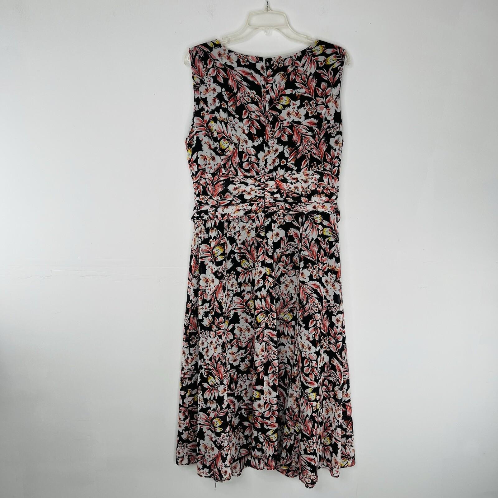 Evan Picone Women Dress Size 16 Floral Multicolored Ruffle Sleeveless Belted