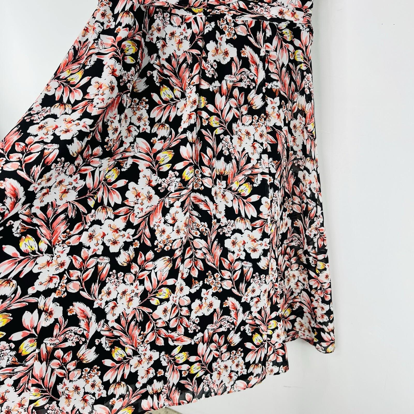 Evan Picone Women Dress Size 16 Floral Multicolored Ruffle Sleeveless Belted