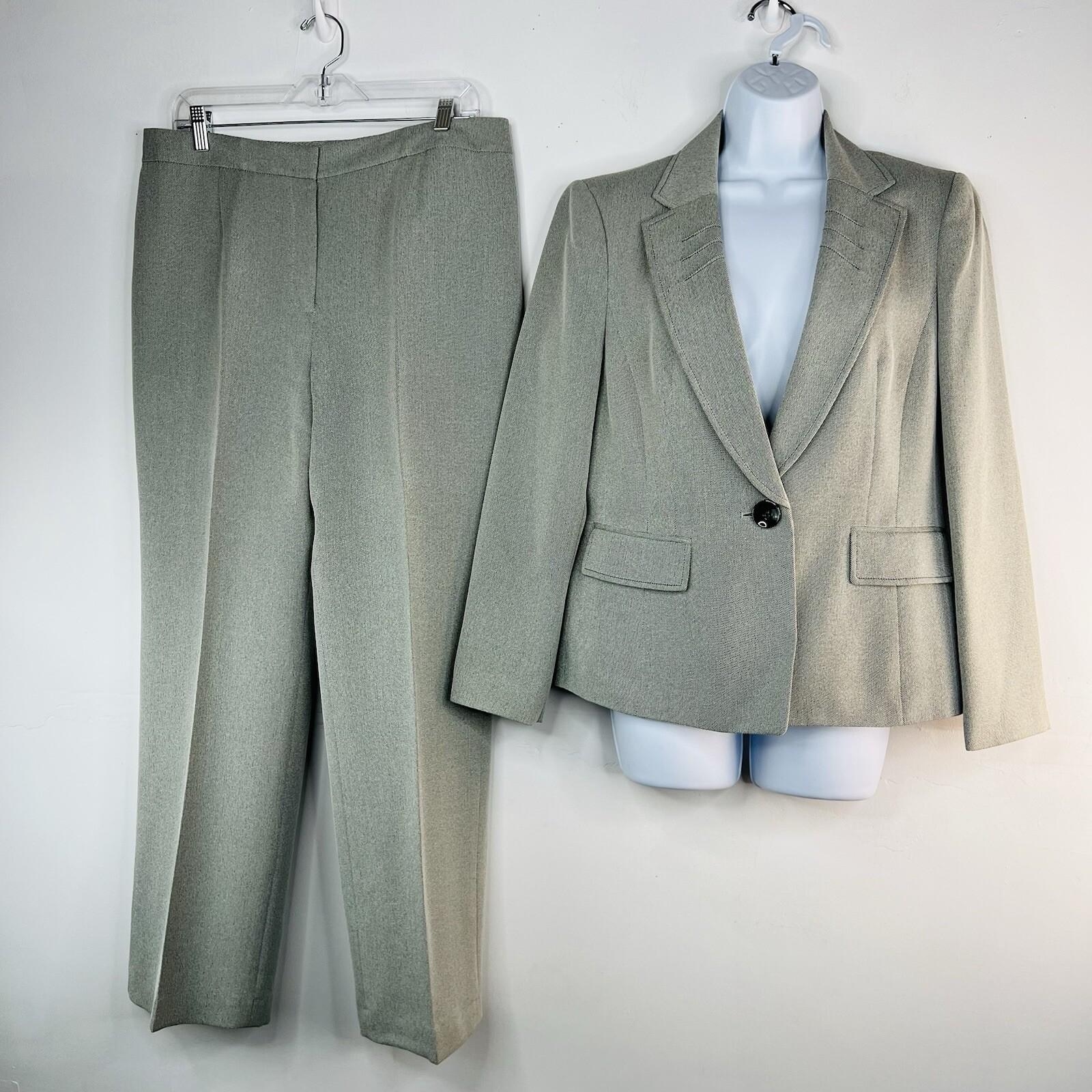 Le Suit Women Polyester Pant Suit 12P Light Gray Notch Collar Crepe Career 2PC