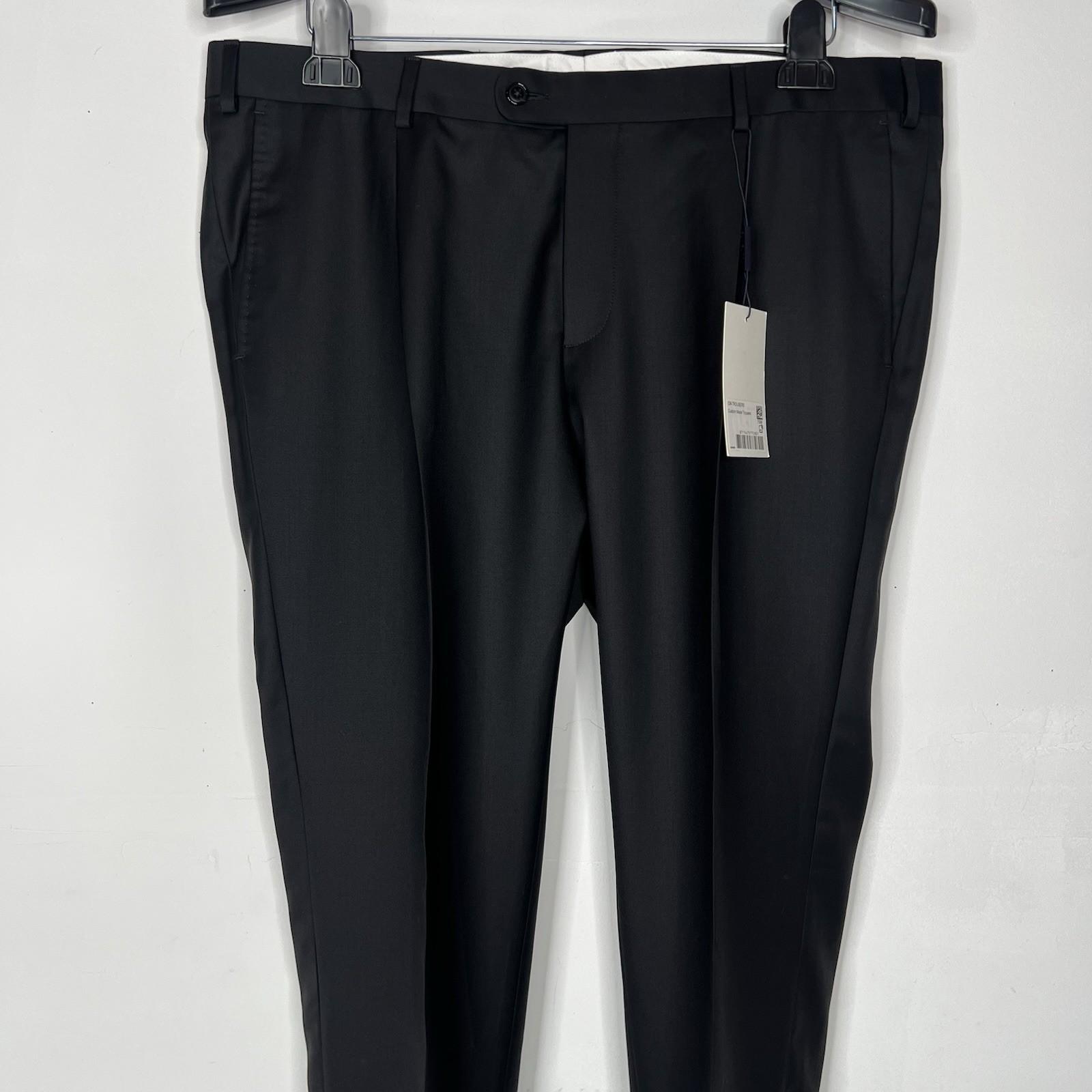 SuitSupply Brescia Wool Straight Tapered Leg Pants 40x31 Black Pleated Front New