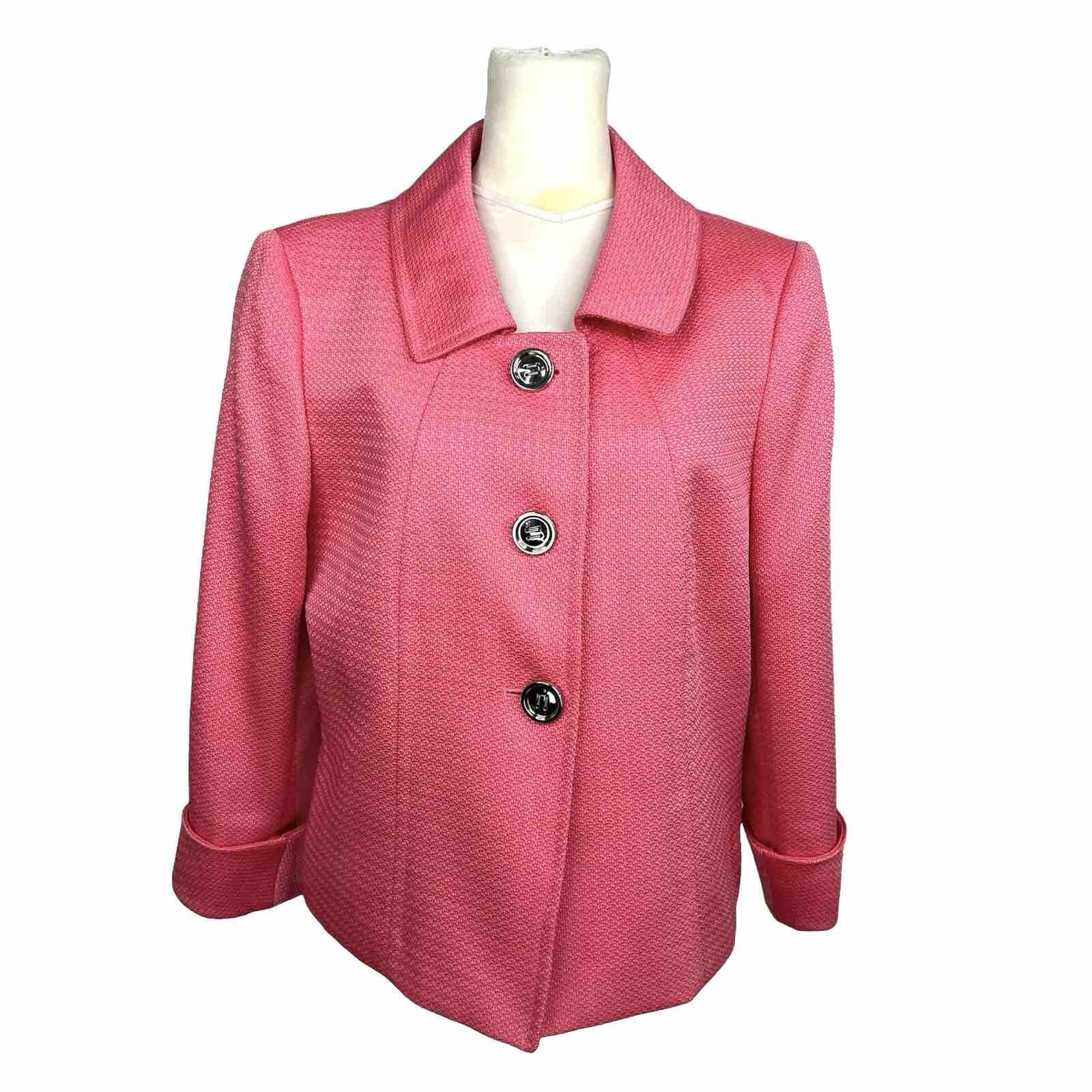 Tahari ASL Polyester Rayon Blazer Size 10 Pink 3/4 Sleeve Twill Shawl Collar