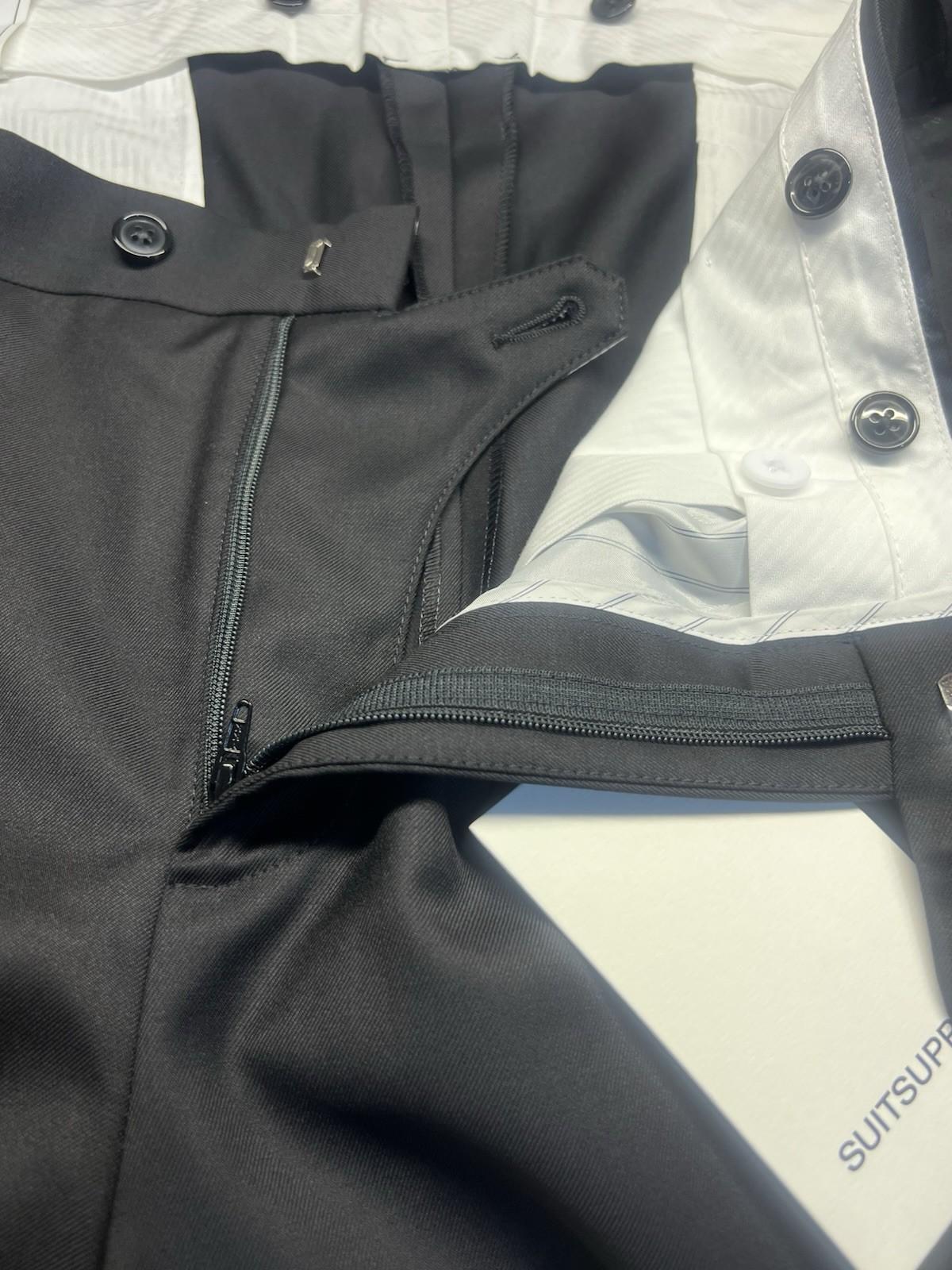 SuitSupply Brescia Wool Straight Tapered Leg Pants 40x31 Black Pleated Front New