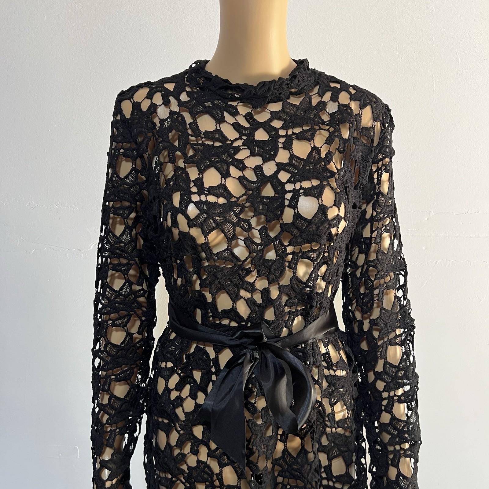 Beautiful high Low Lace dress Size L Black See Through Belted Gothic Grunge
