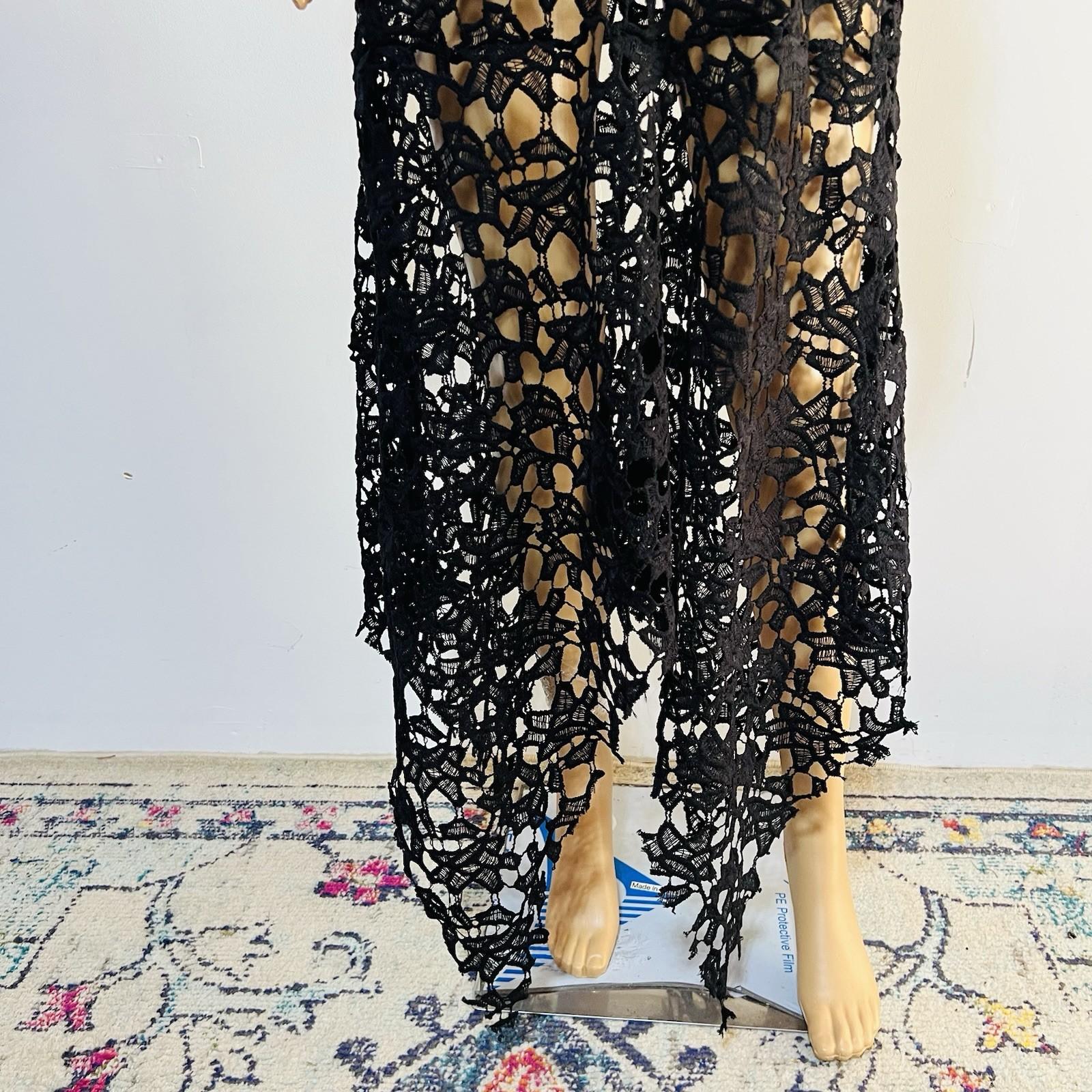 Beautiful high Low Lace dress Size L Black See Through Belted Gothic Grunge