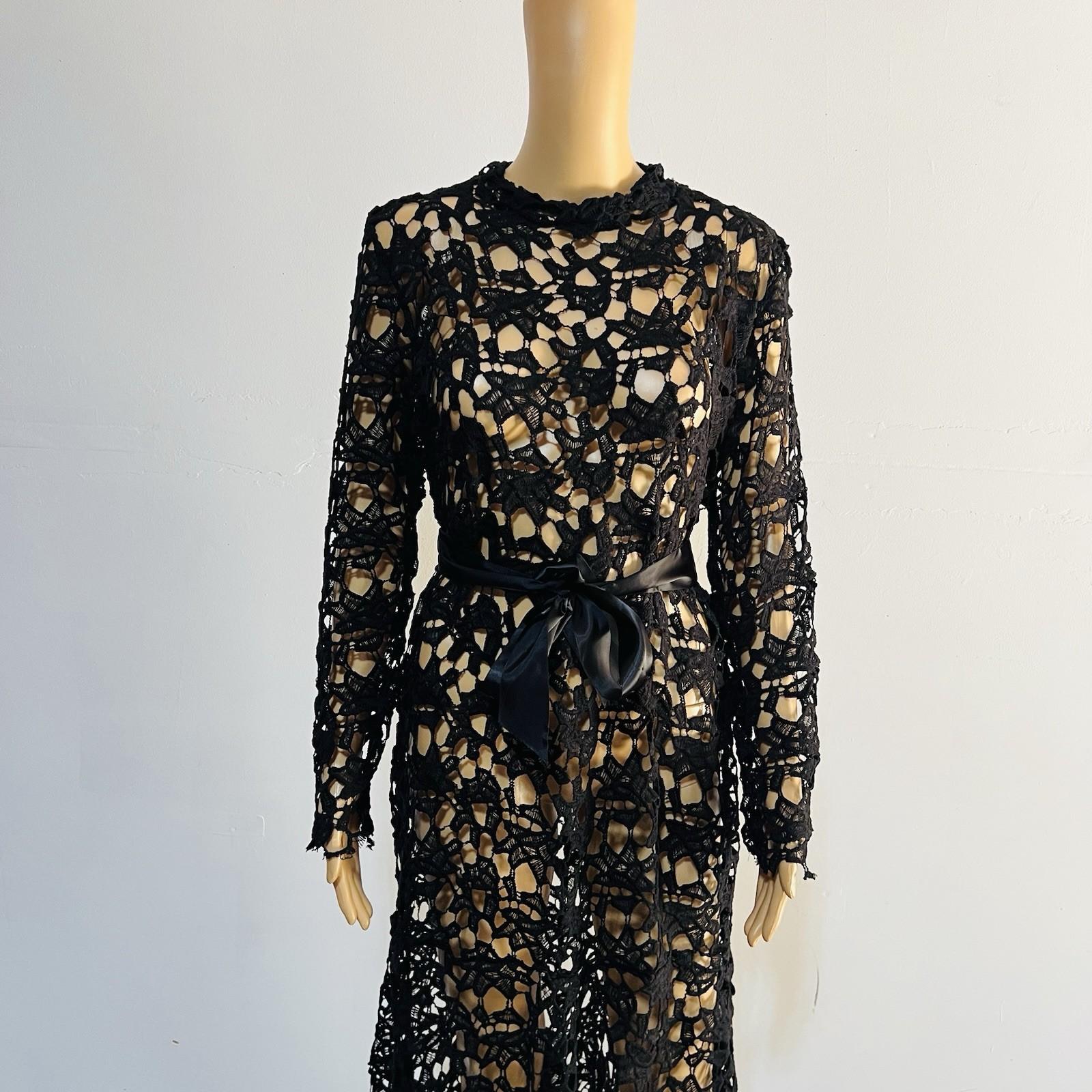 Beautiful high Low Lace dress Size L Black See Through Belted Gothic Grunge
